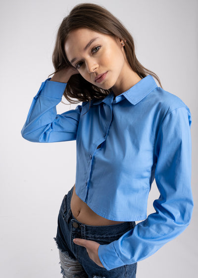 Long sleeve button up blouse SKY BLUE