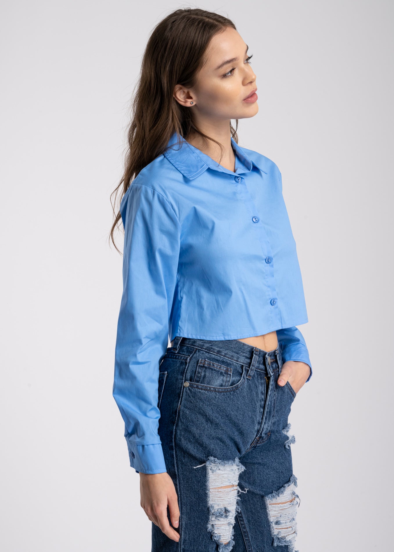 Long sleeve button up blouse BLUE