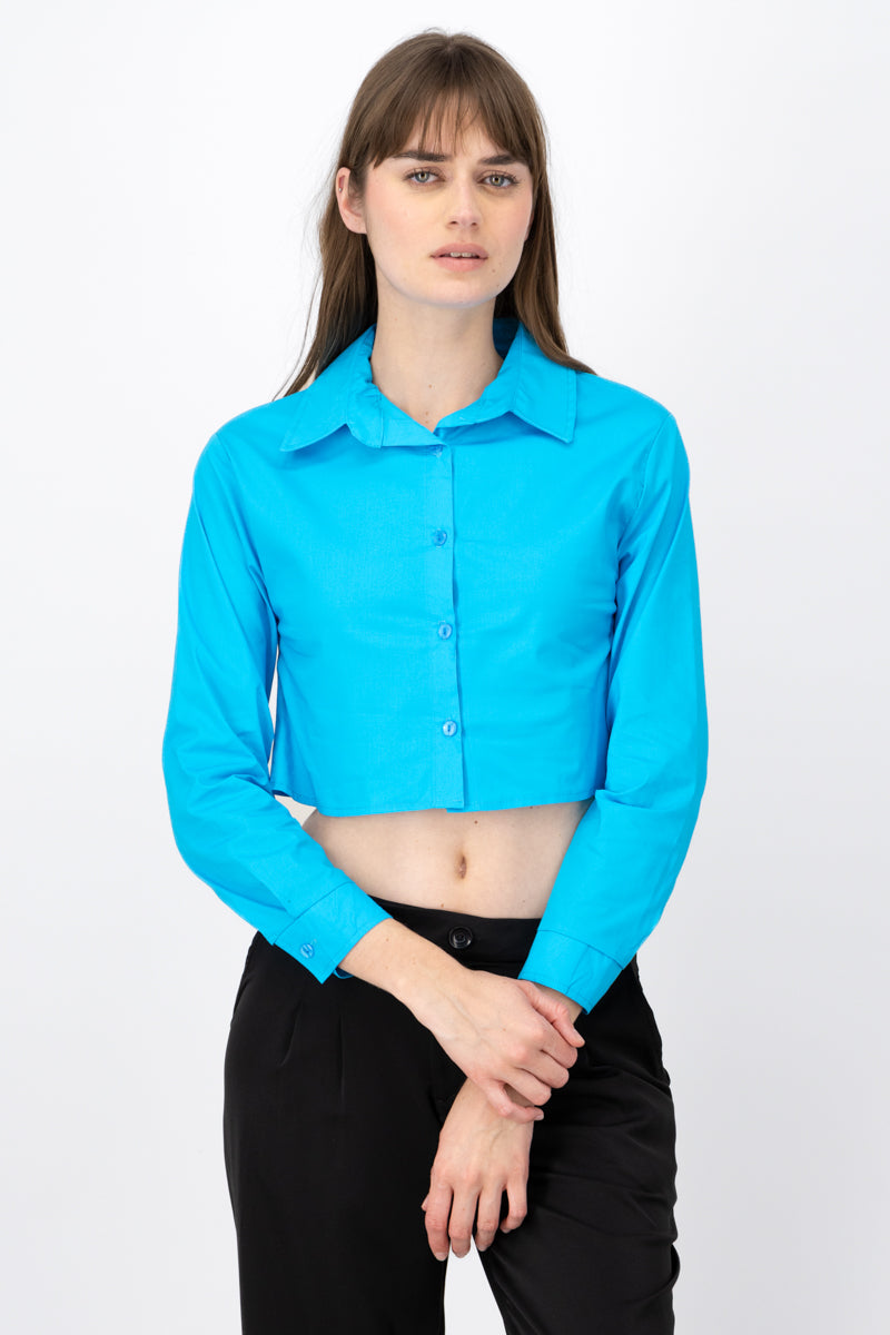 Long sleeve button up blouse TURQUOISE