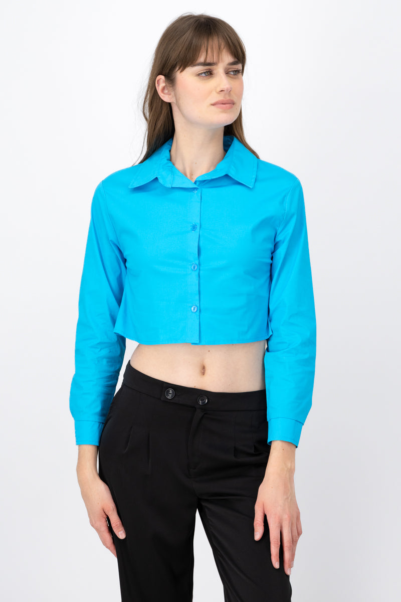 Long sleeve button up blouse TURQUOISE