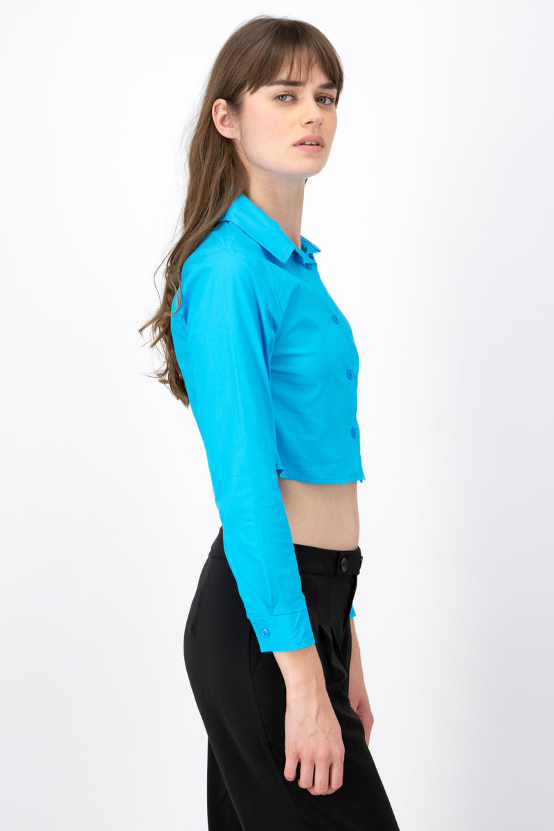 Long sleeve button up blouse TURQUOISE