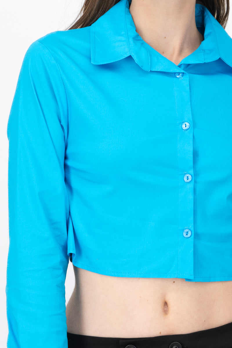 Long sleeve button up blouse TURQUOISE