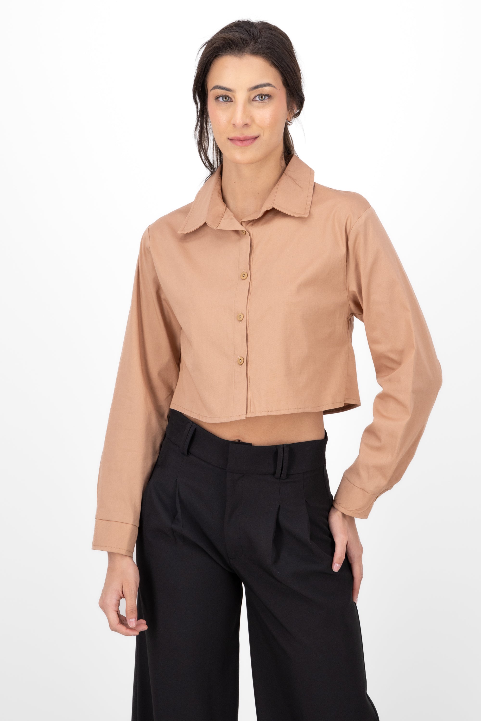 Long sleeve button up blouse KHAKI