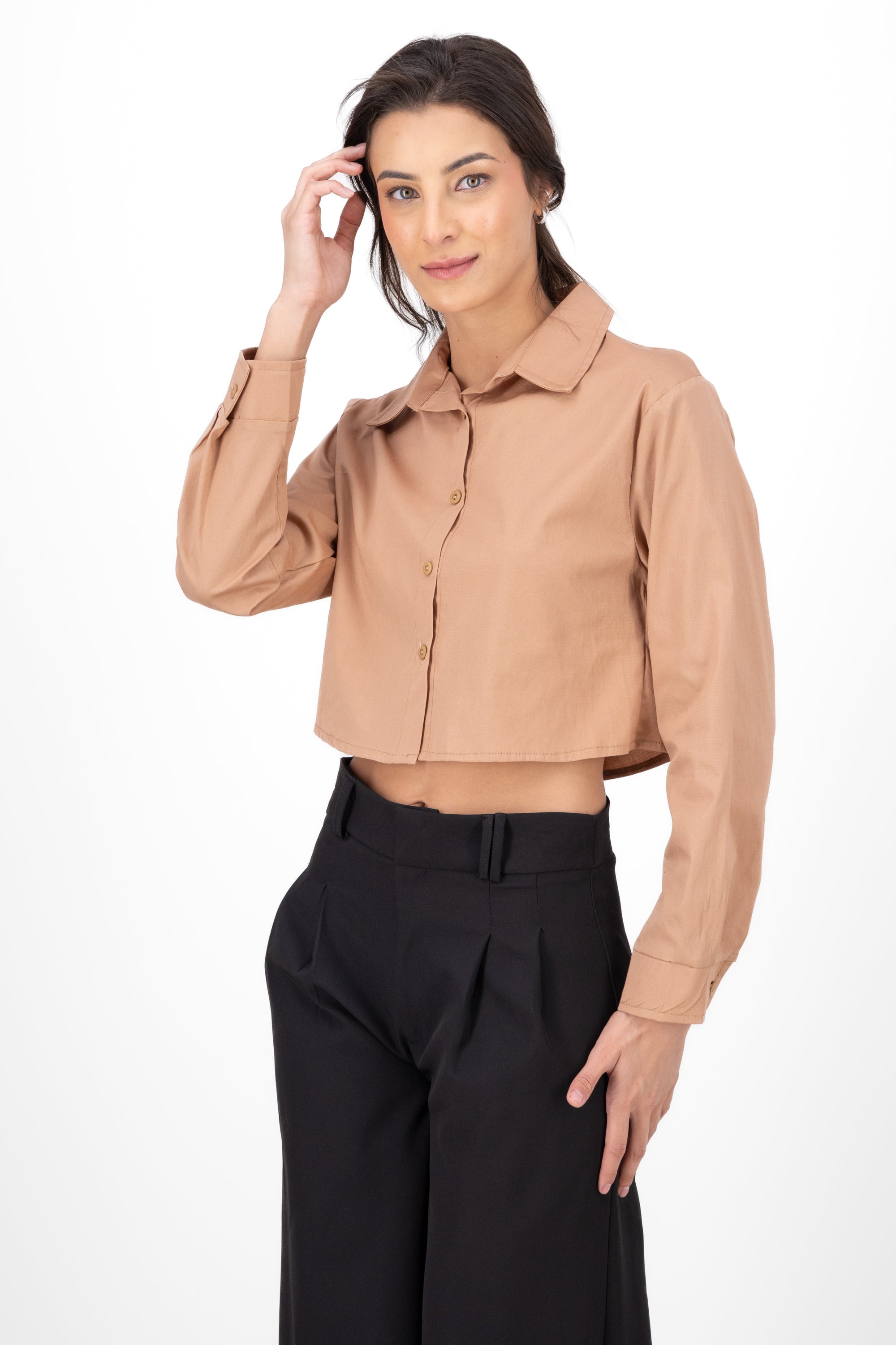 Long sleeve button up blouse KHAKI