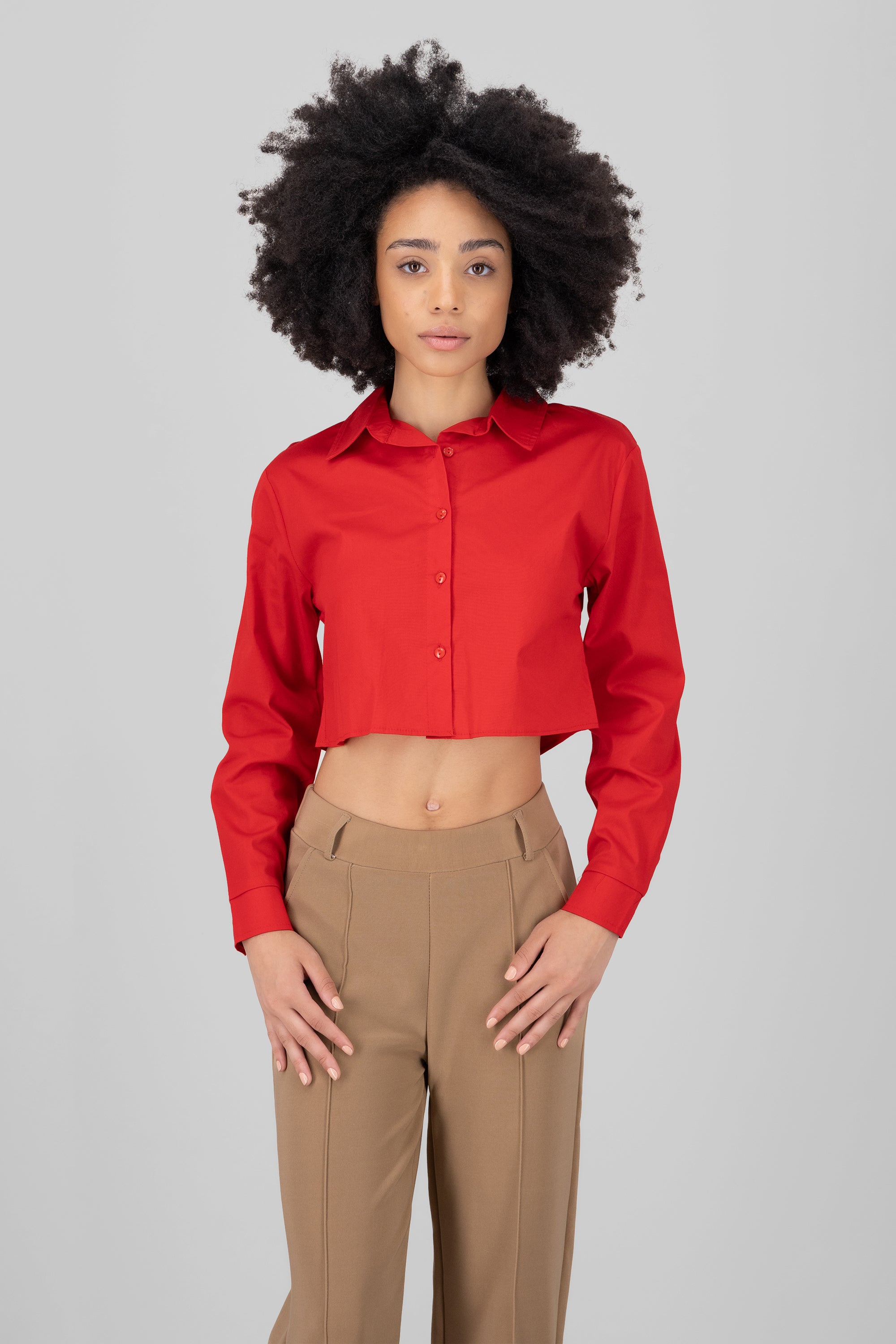 Long sleeve button up blouse CHERRY RED