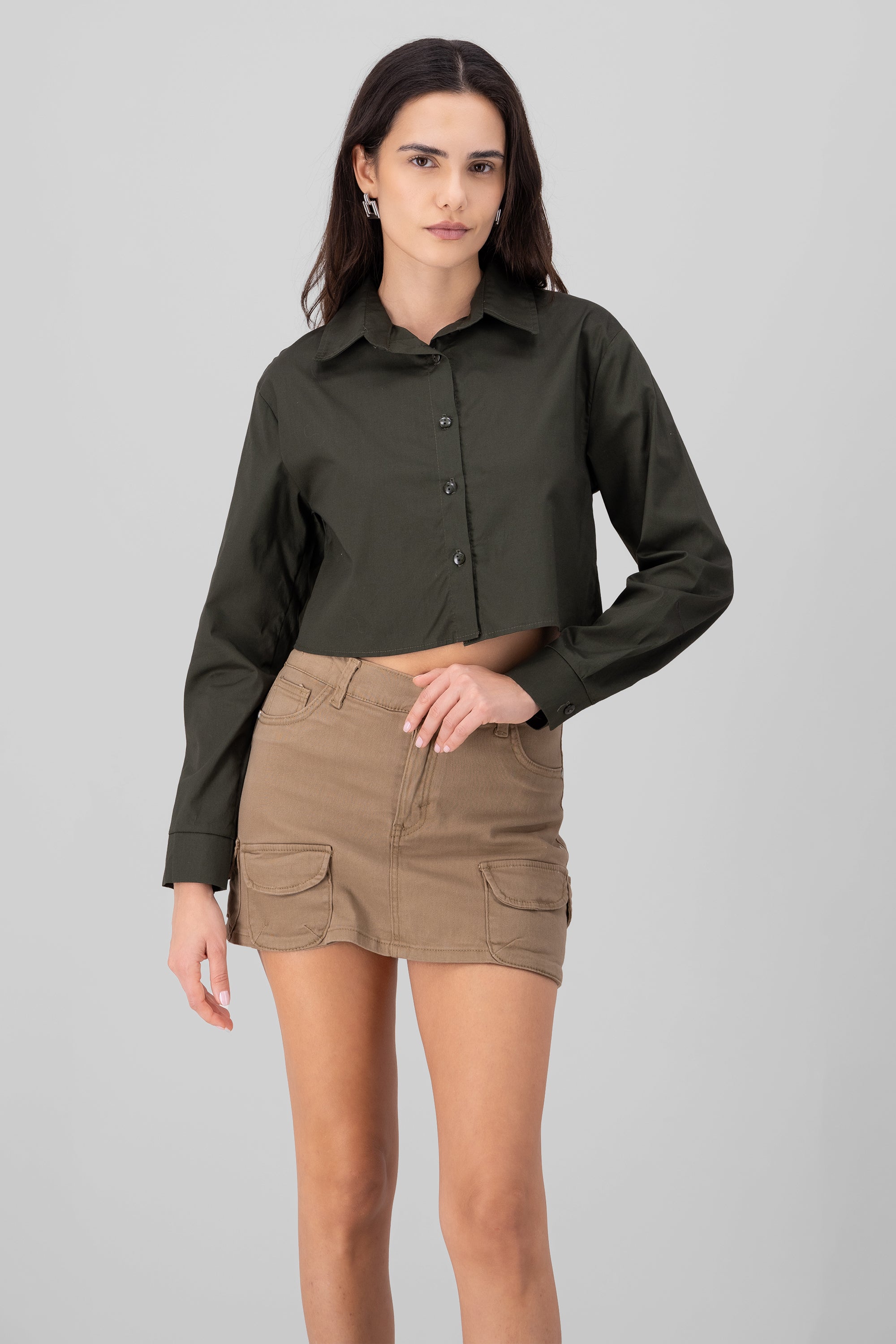 Long sleeve button up blouse HUNTER GREEN