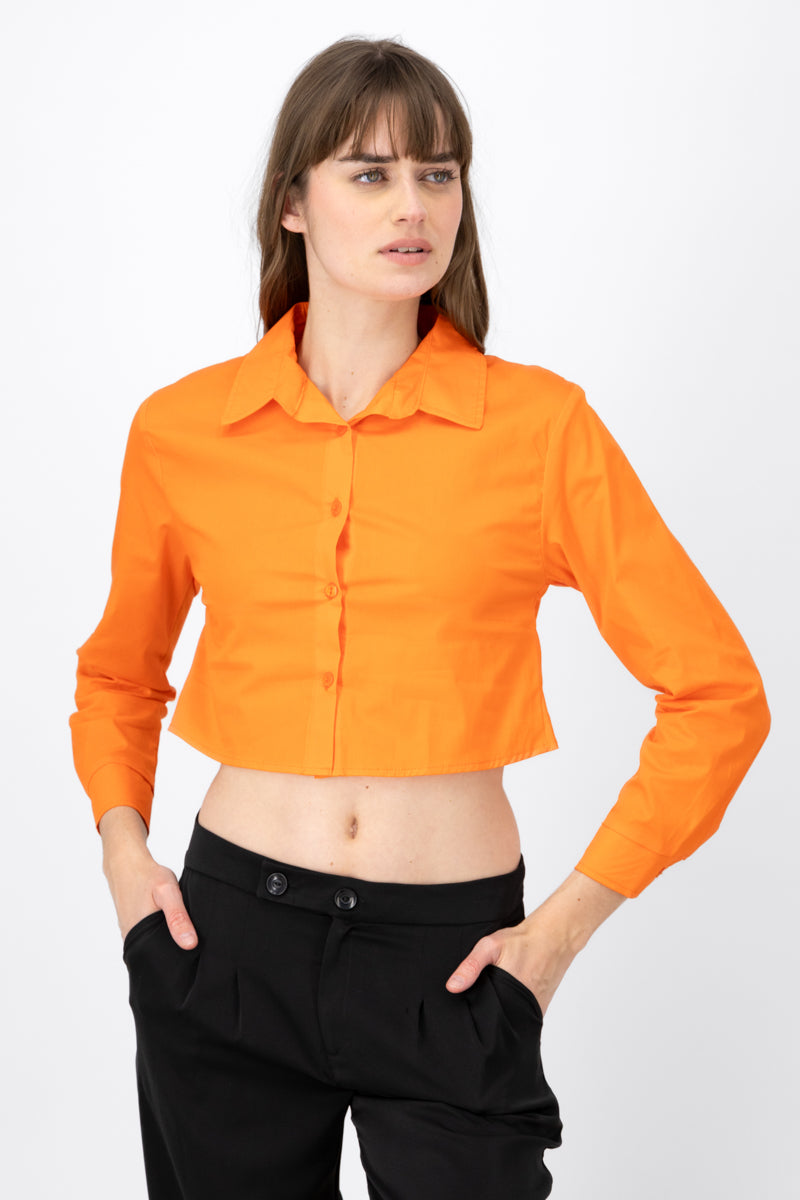 Long sleeve button up blouse BRIGHT ORANGE