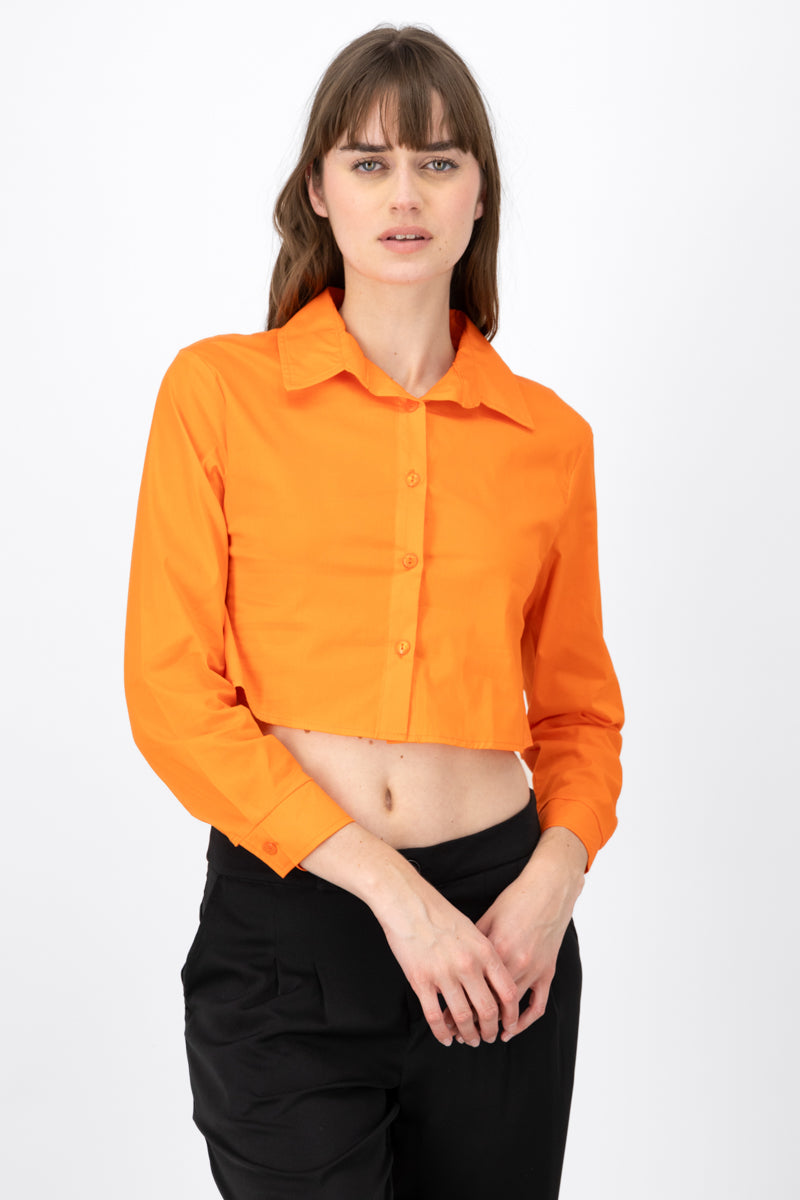 Long sleeve button up blouse BRIGHT ORANGE