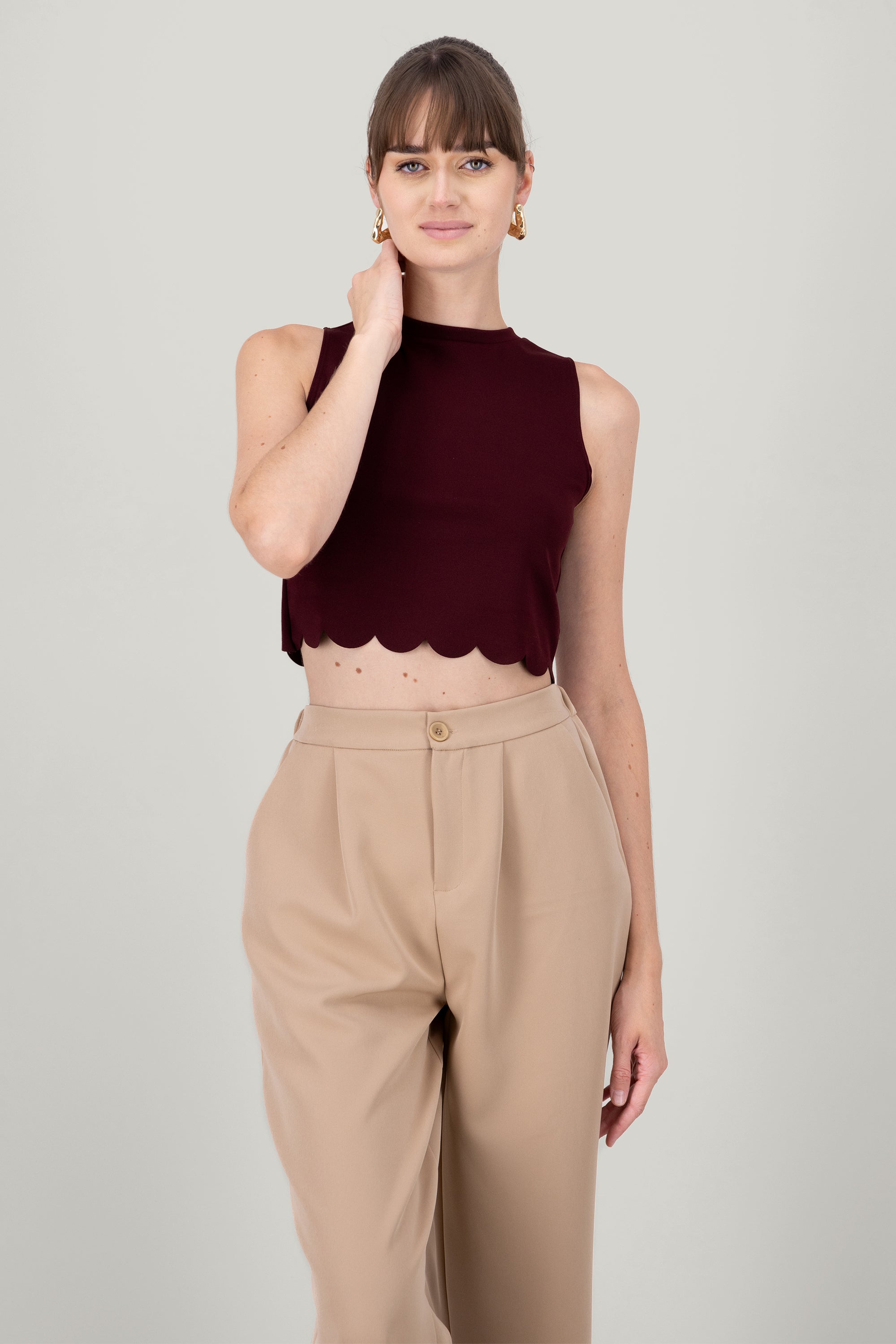 Scallop Cut Crop Top PLUM