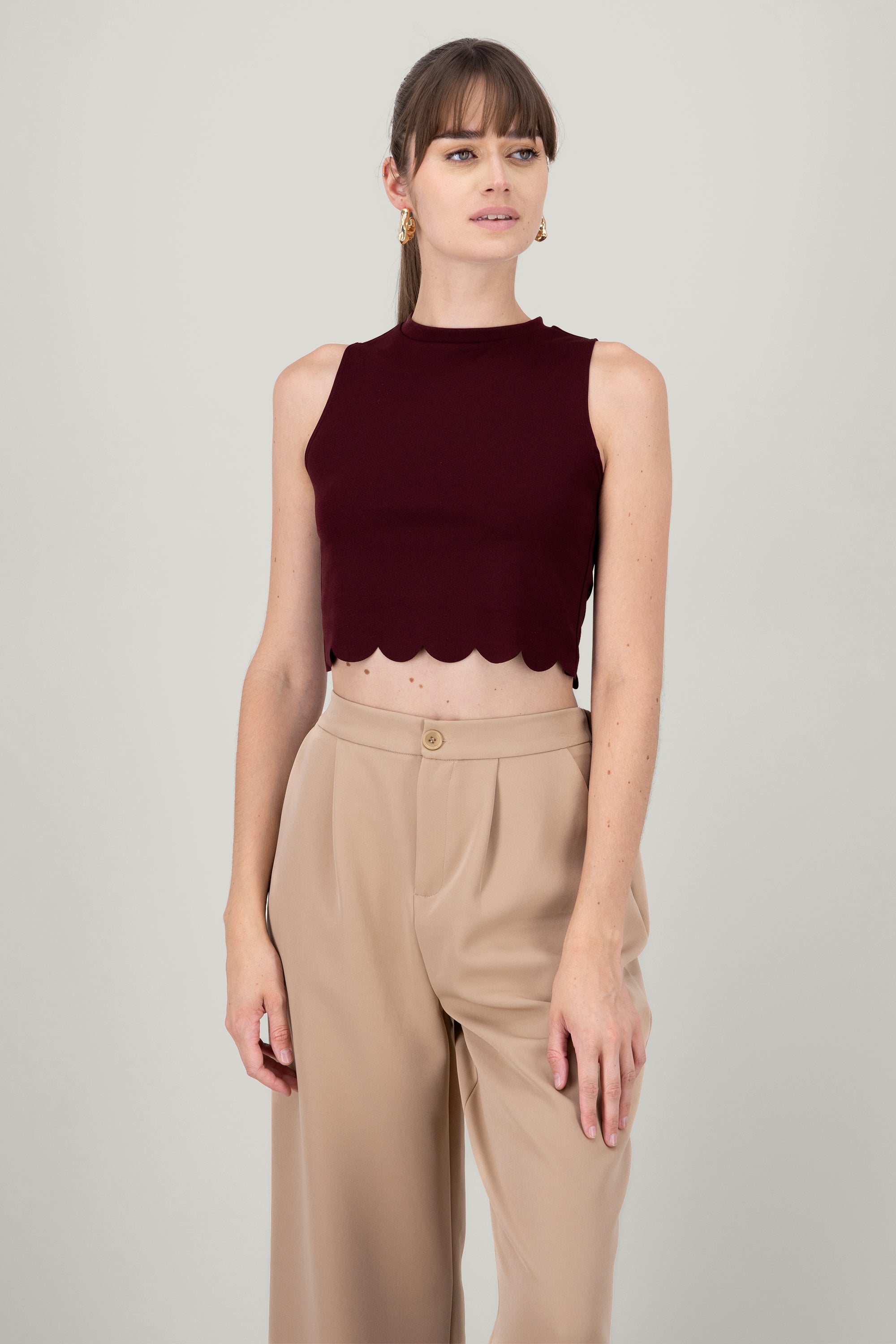 Scallop Cut Crop Top PLUM