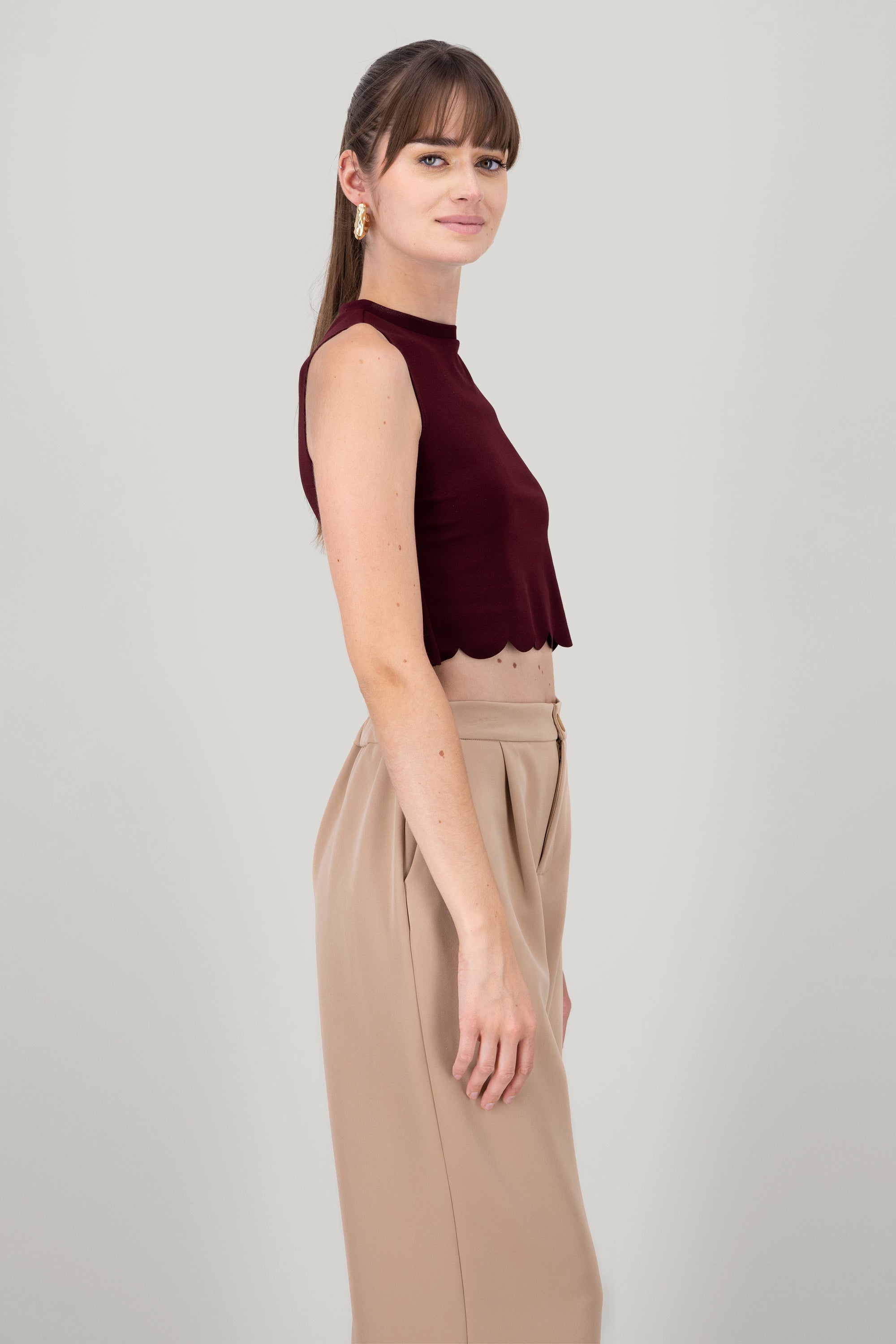 Scallop Cut Crop Top PLUM