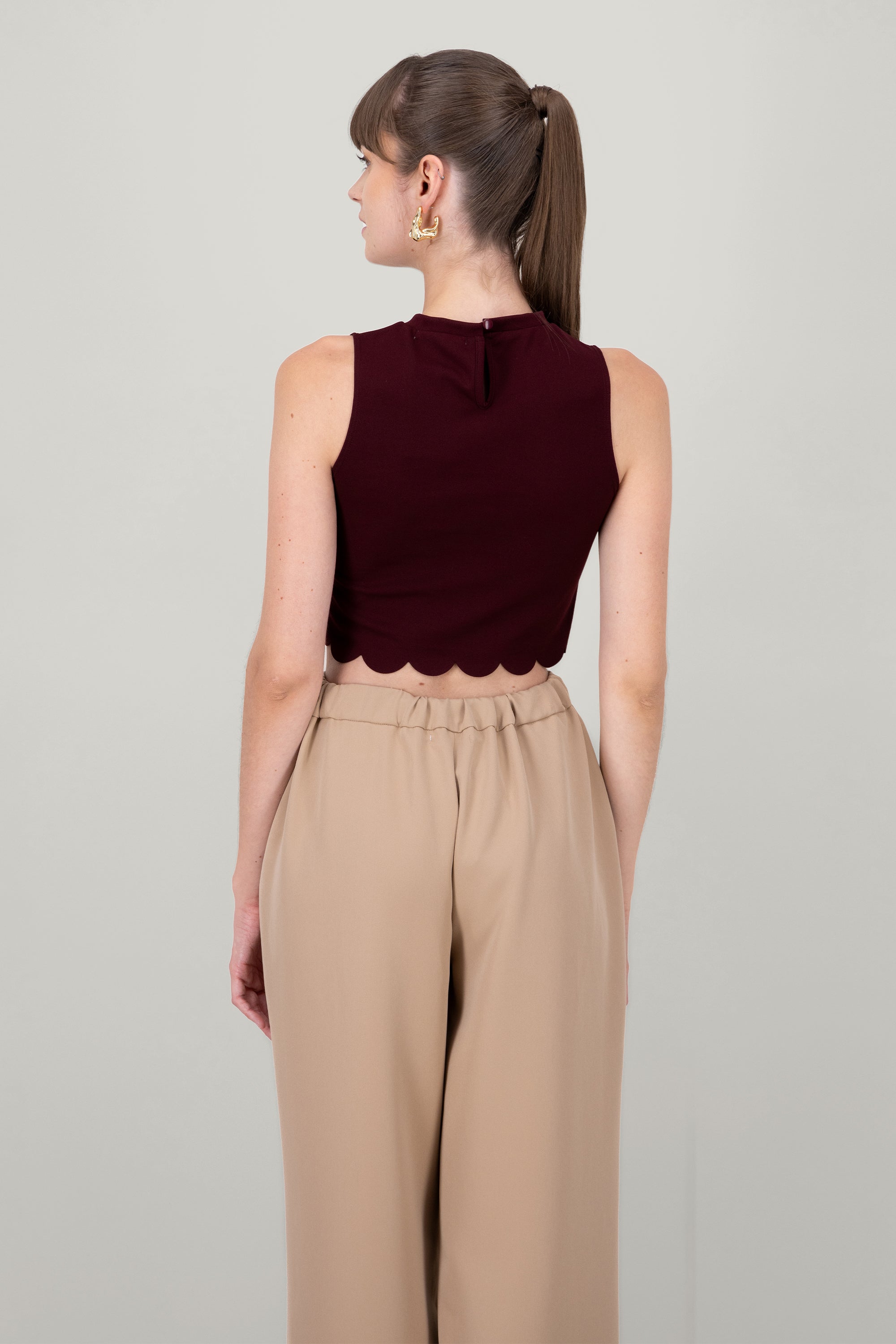 Scallop Cut Crop Top PLUM