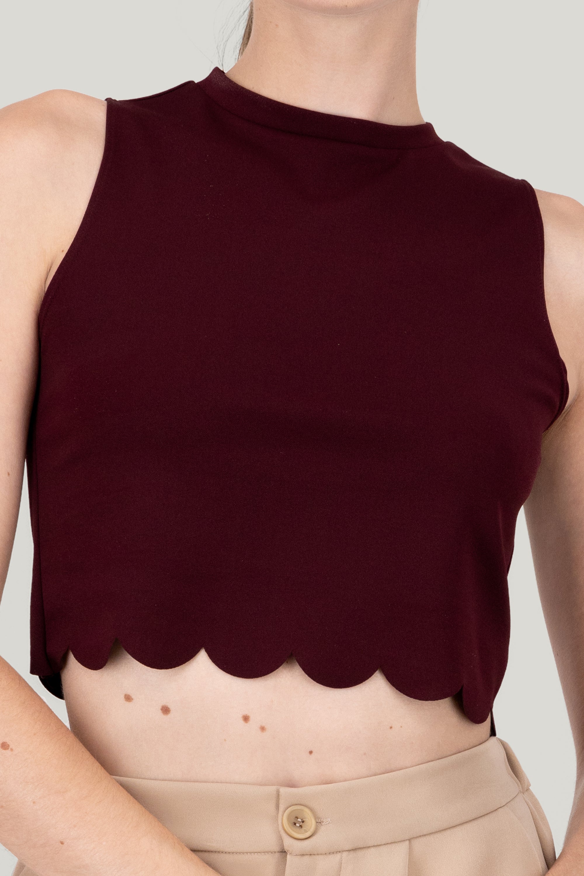 Scallop Cut Crop Top PLUM