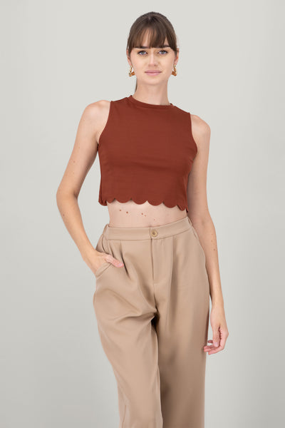 Scallop Cut Crop Top CHARCOAL