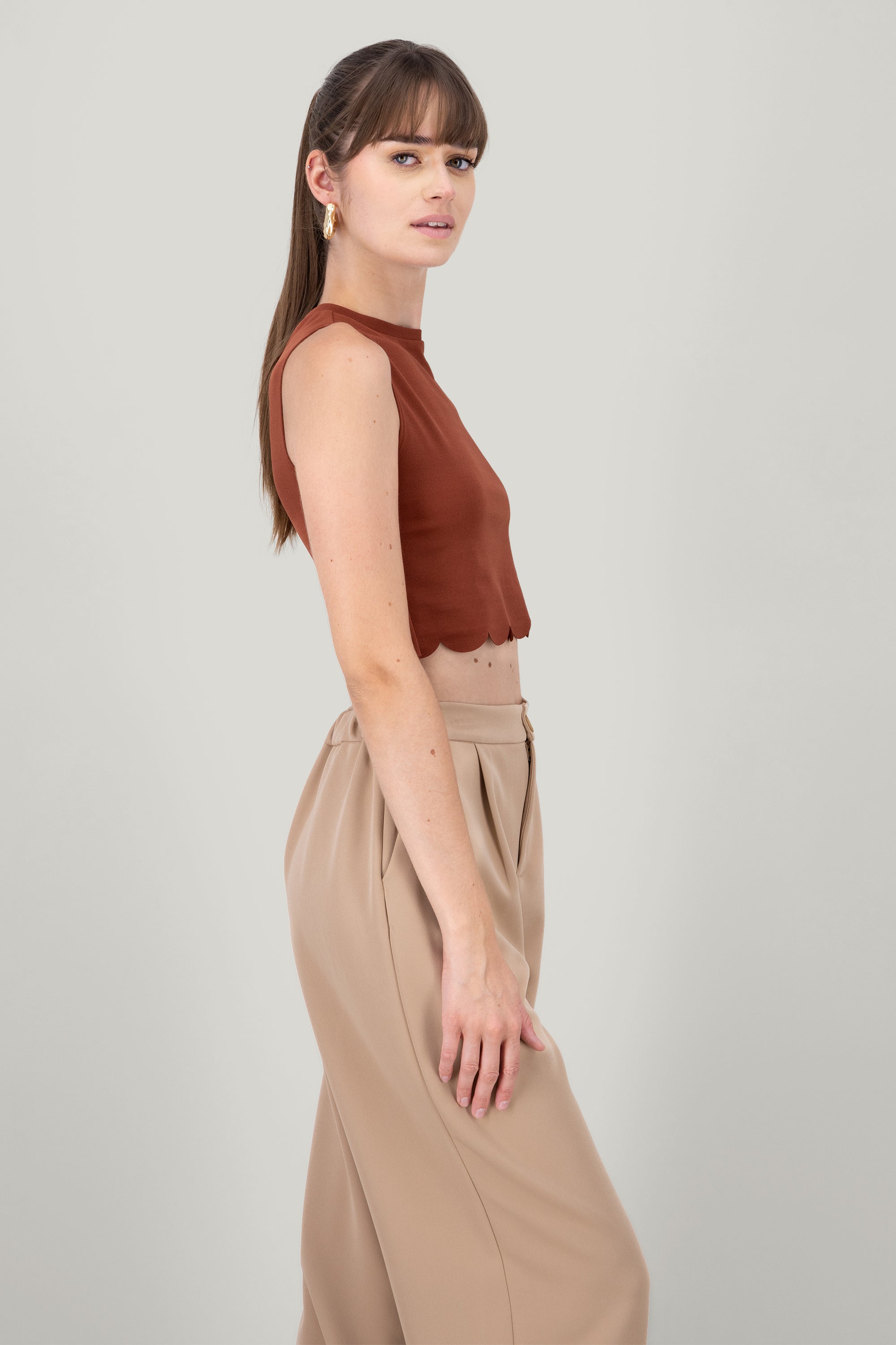 Scallop Cut Crop Top CAMEL