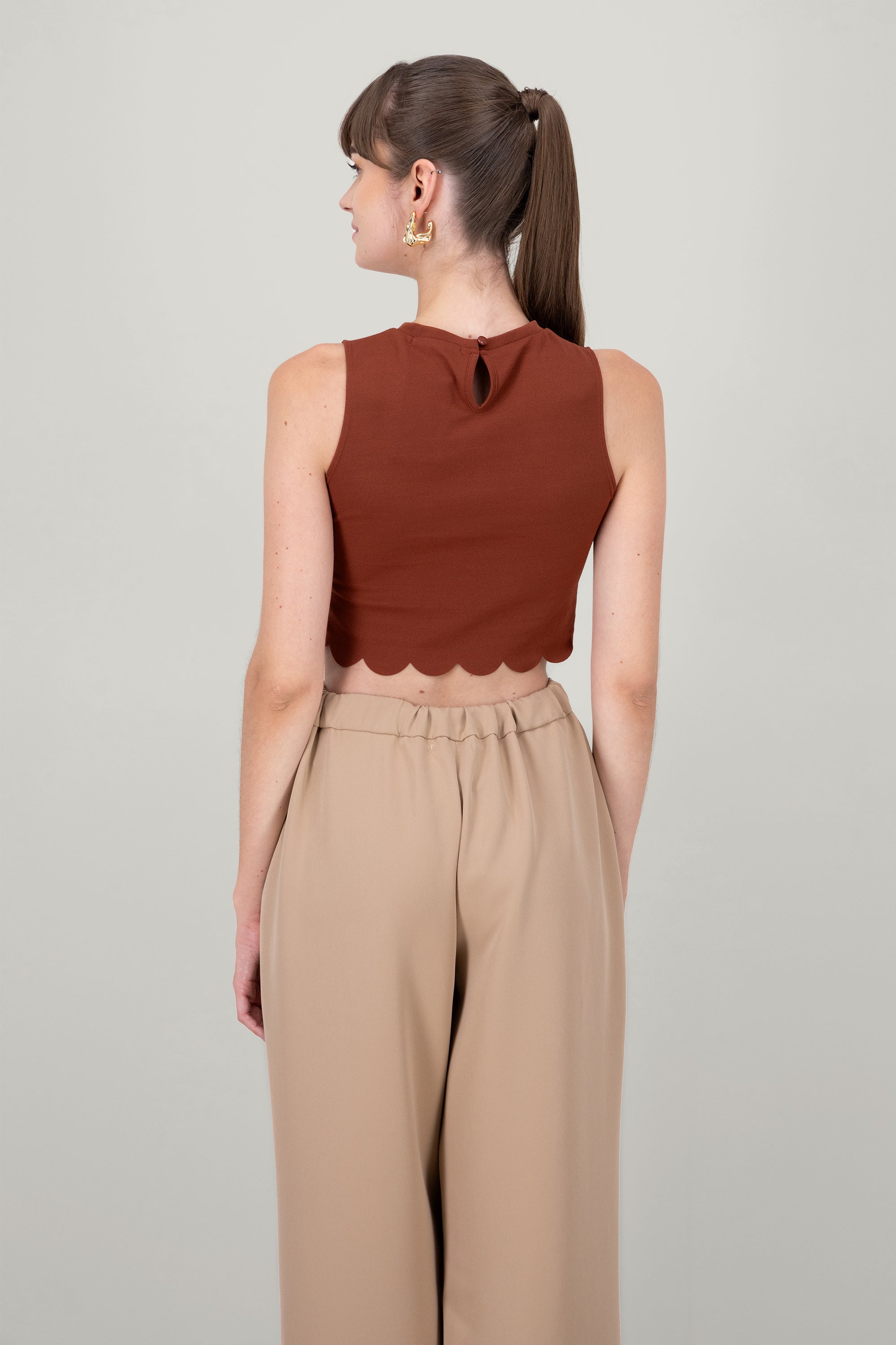 Scallop Cut Crop Top CAMEL