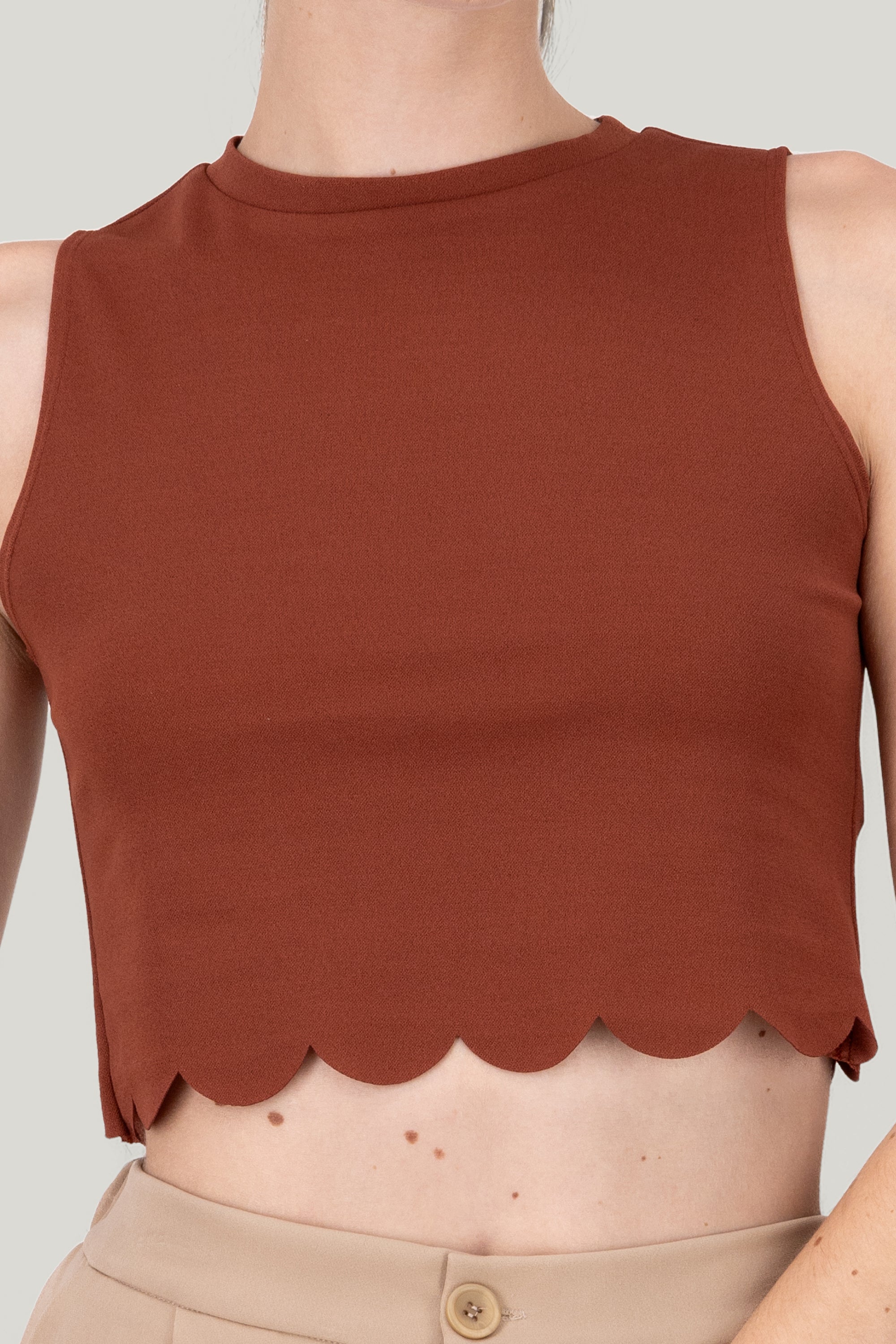 Scallop Cut Crop Top CAMEL