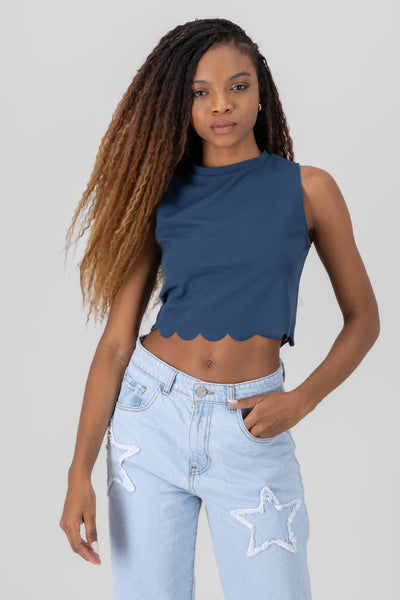 Scallop Cut Crop Top CHARCOAL