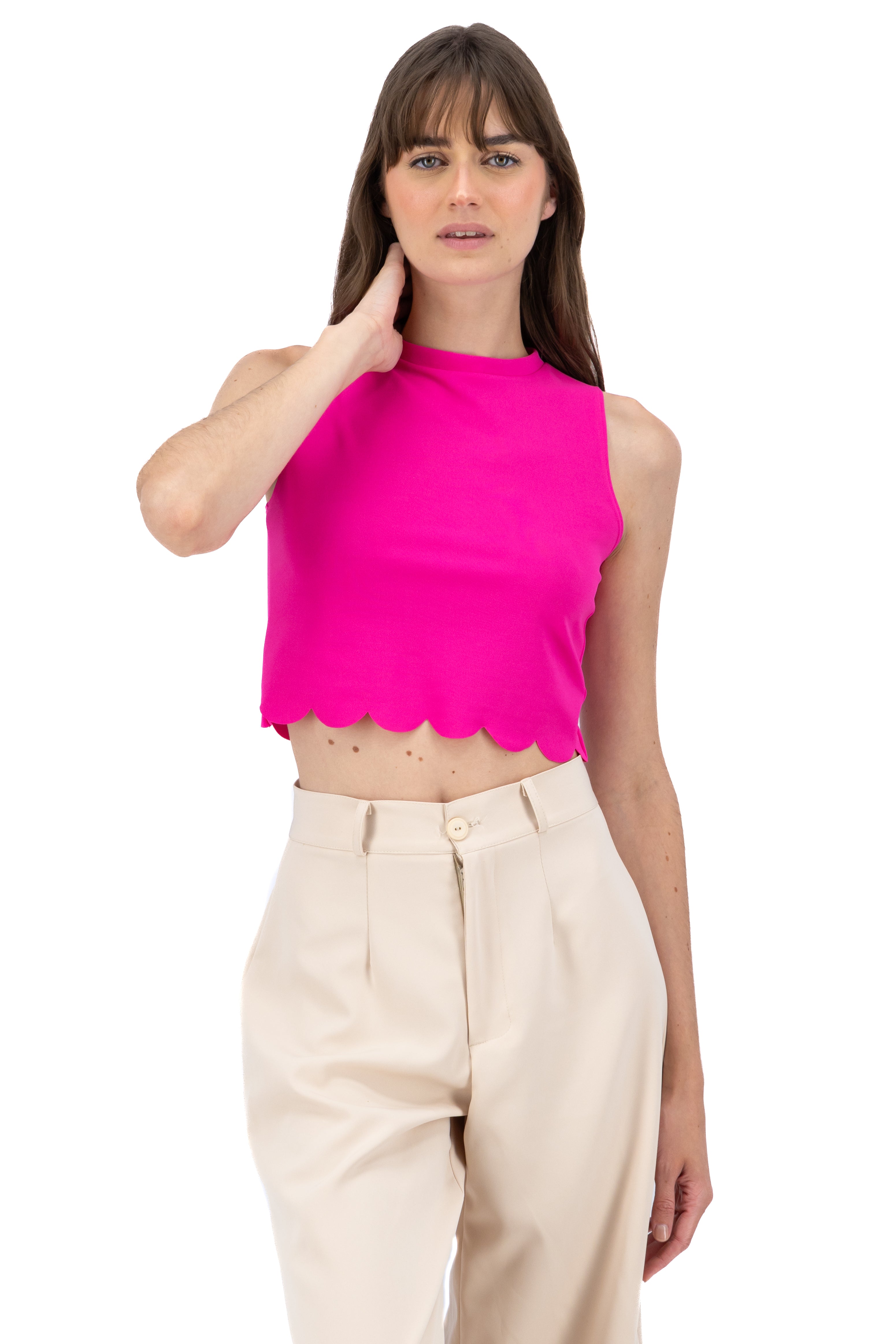 Scallop Cut Crop Top FUCHSIA