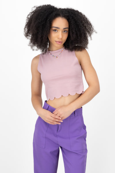 Scallop Cut Crop Top CHARCOAL