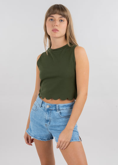 Scallop Cut Crop Top CHARCOAL