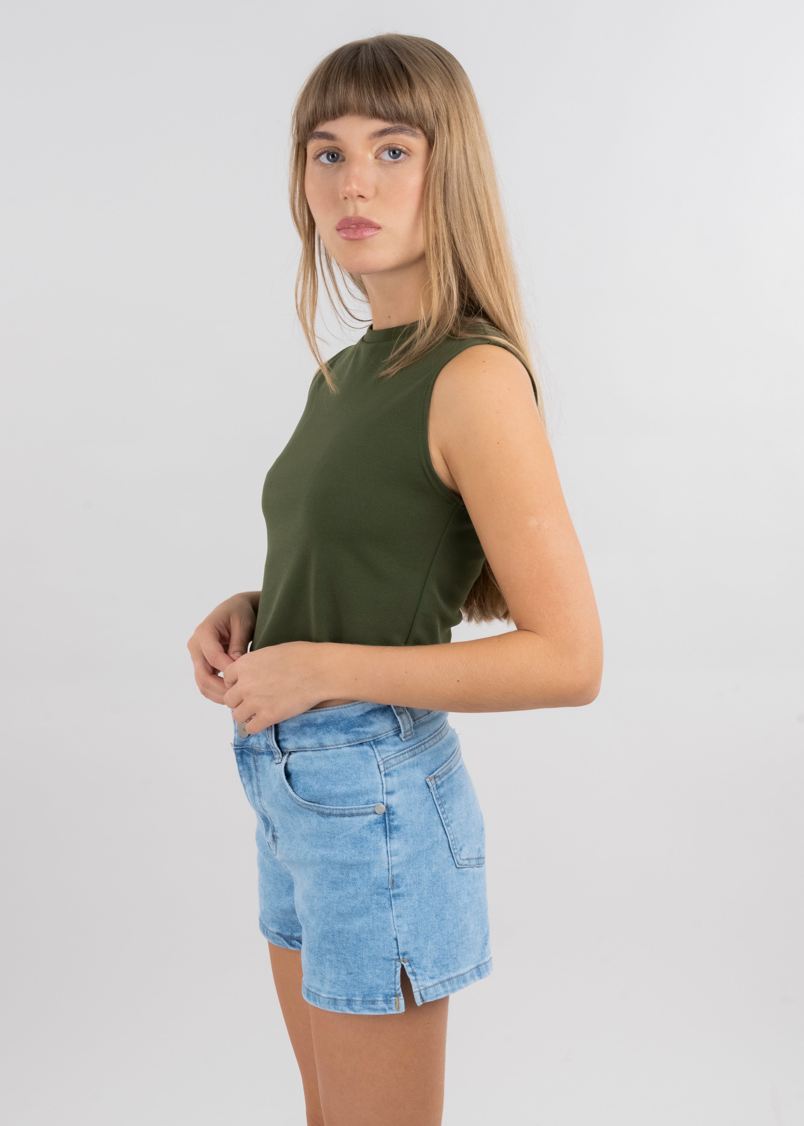 Scallop Cut Crop Top OLIVE