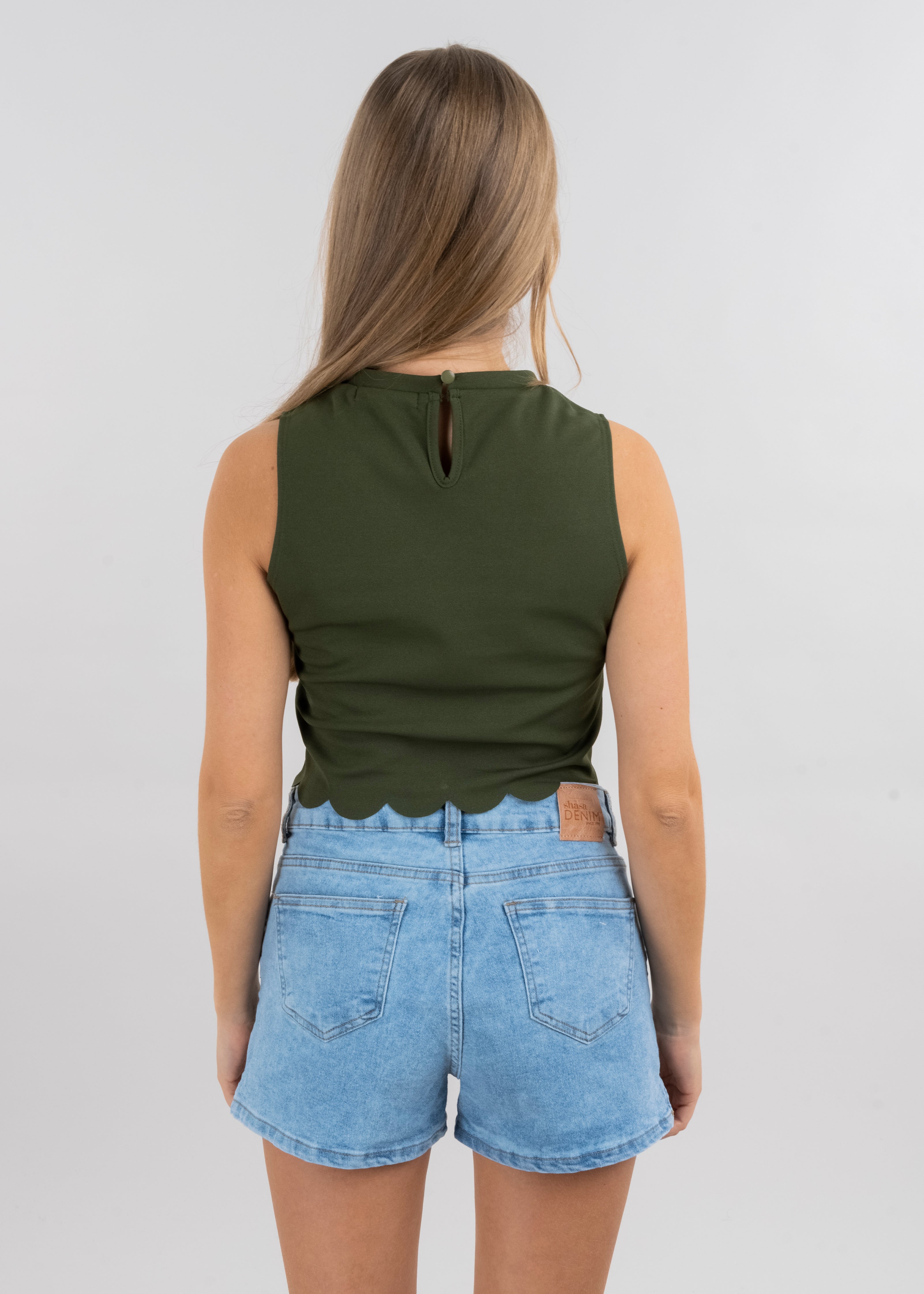 Scallop Cut Crop Top OLIVE