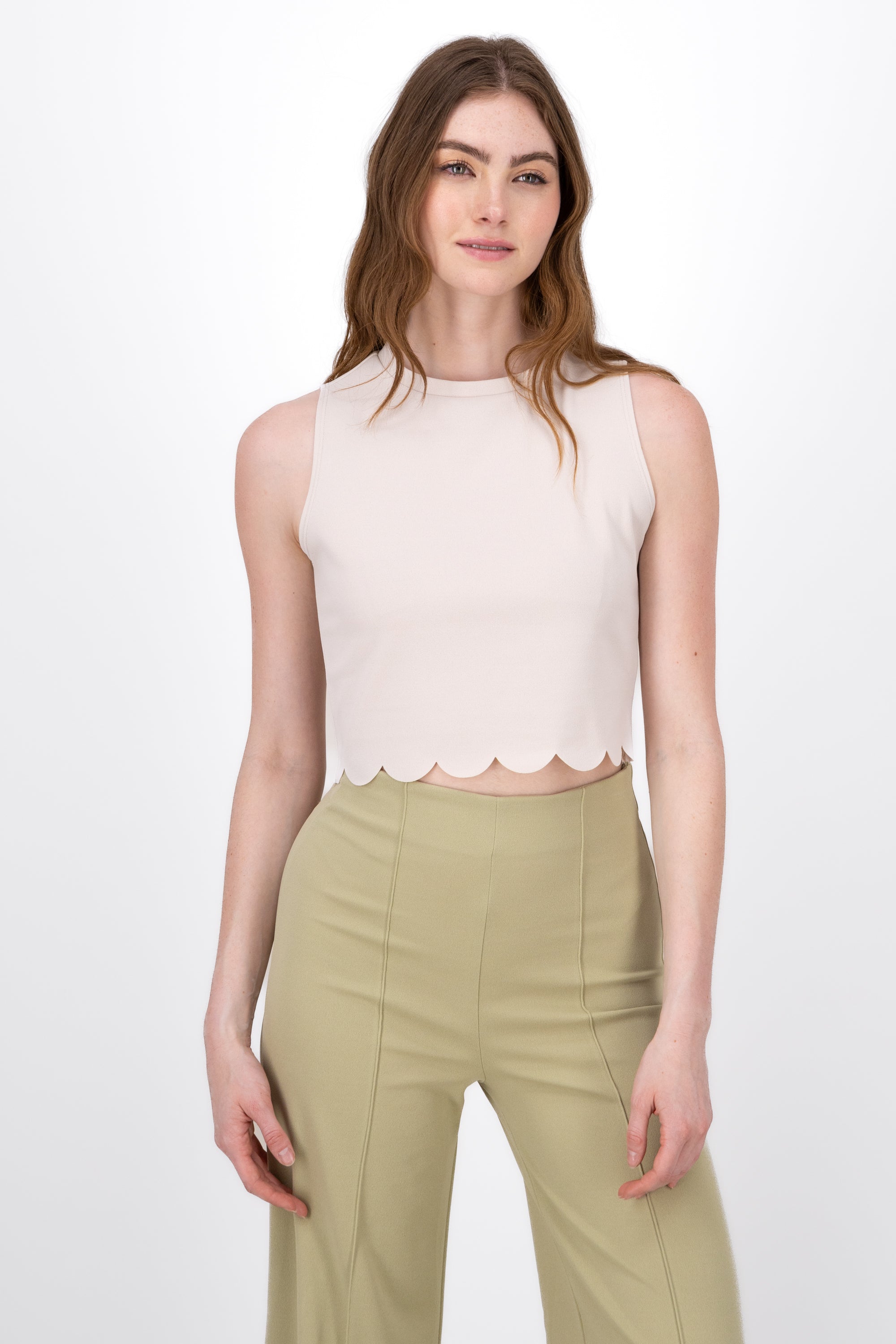 Scallop Cut Crop Top GREY