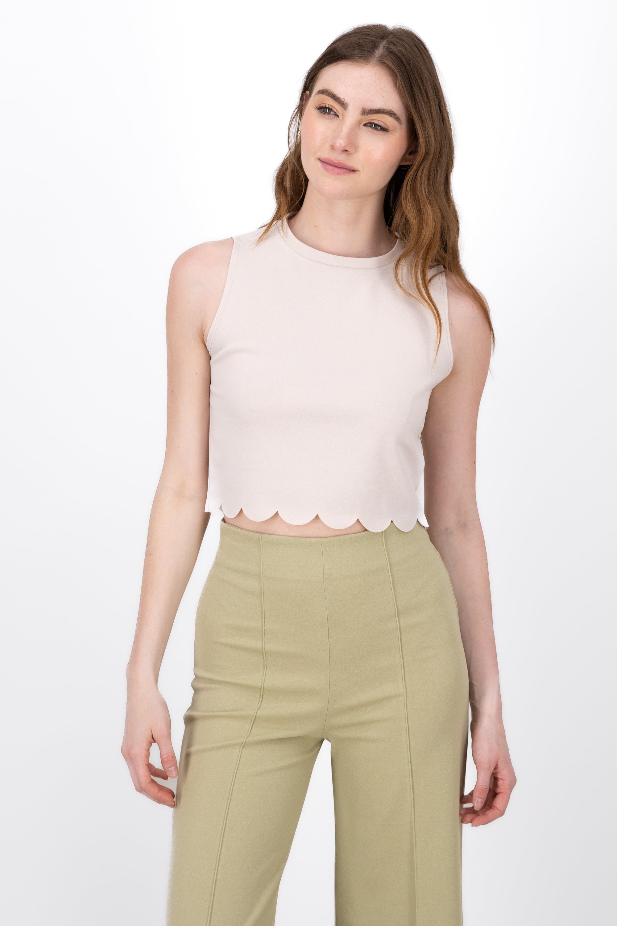 Scallop Cut Crop Top GREY