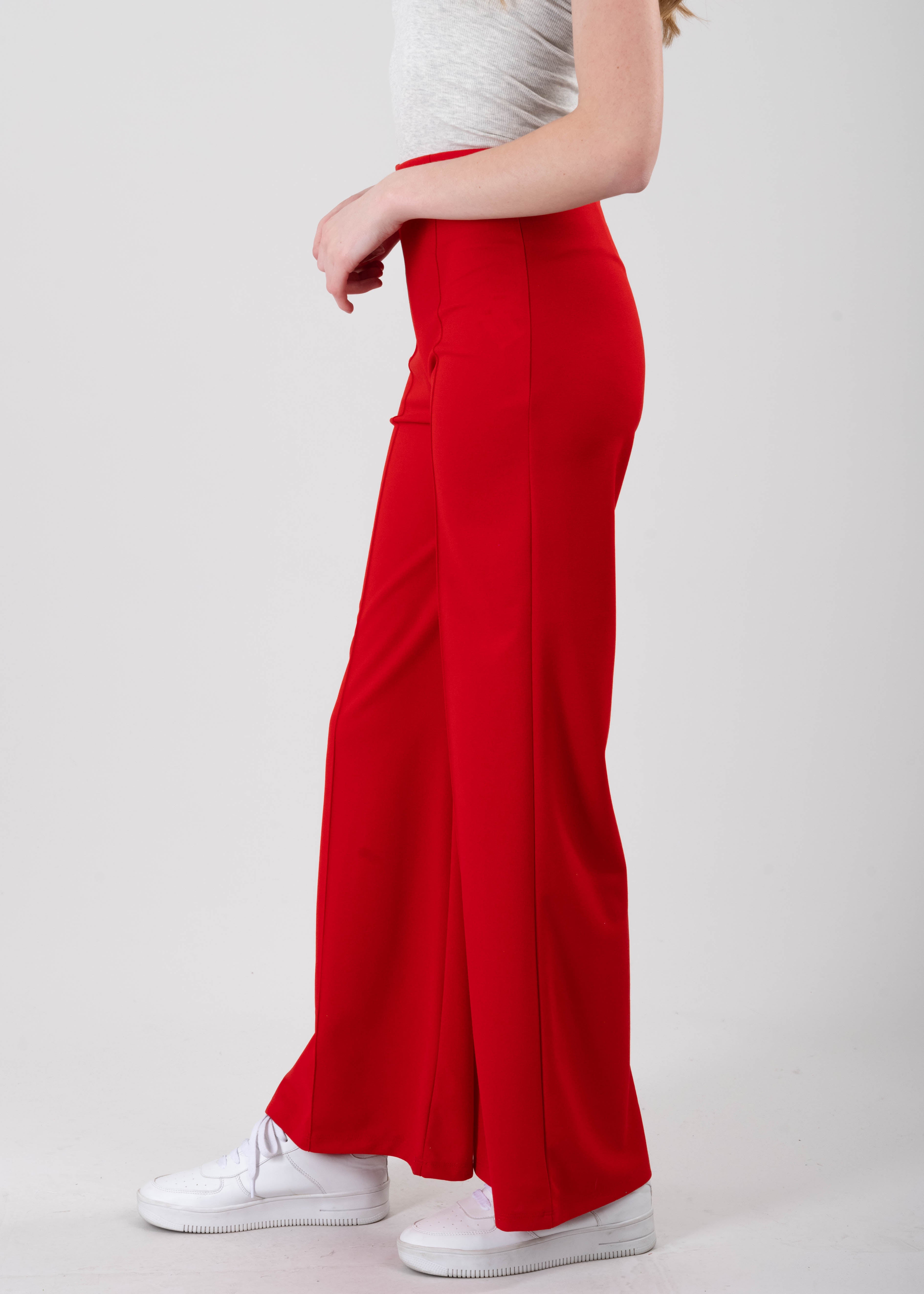 High Waist Wide Leg Pant RED