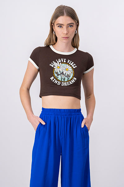 Printed  Crop Top BROWN COMBO