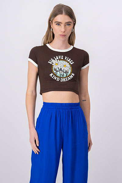 Printed  Crop Top BROWN COMBO