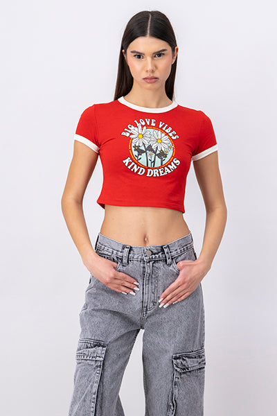 Printed  Crop Top CHERRY RED