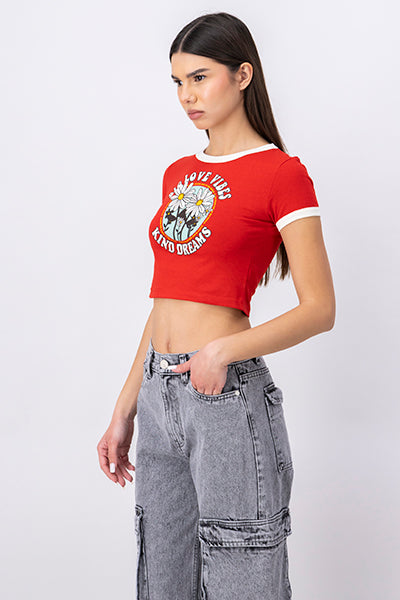 Printed  Crop Top CHERRY RED