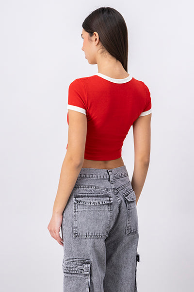 Printed  Crop Top CHERRY RED