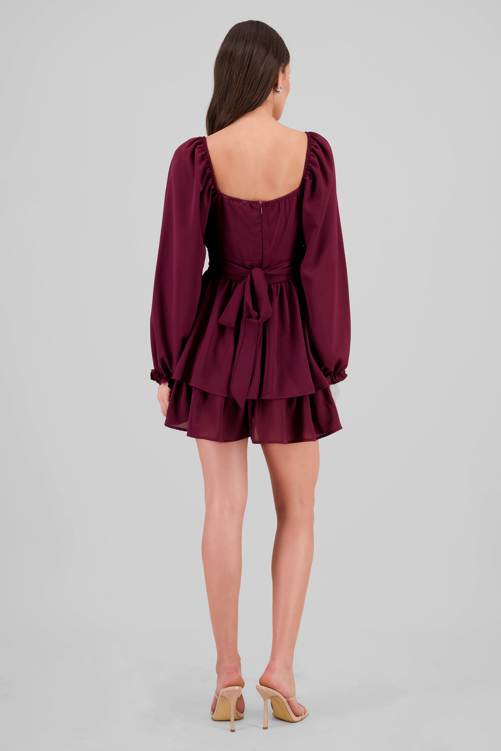 Long Sleeve Ruffle Mini Dress PLUM