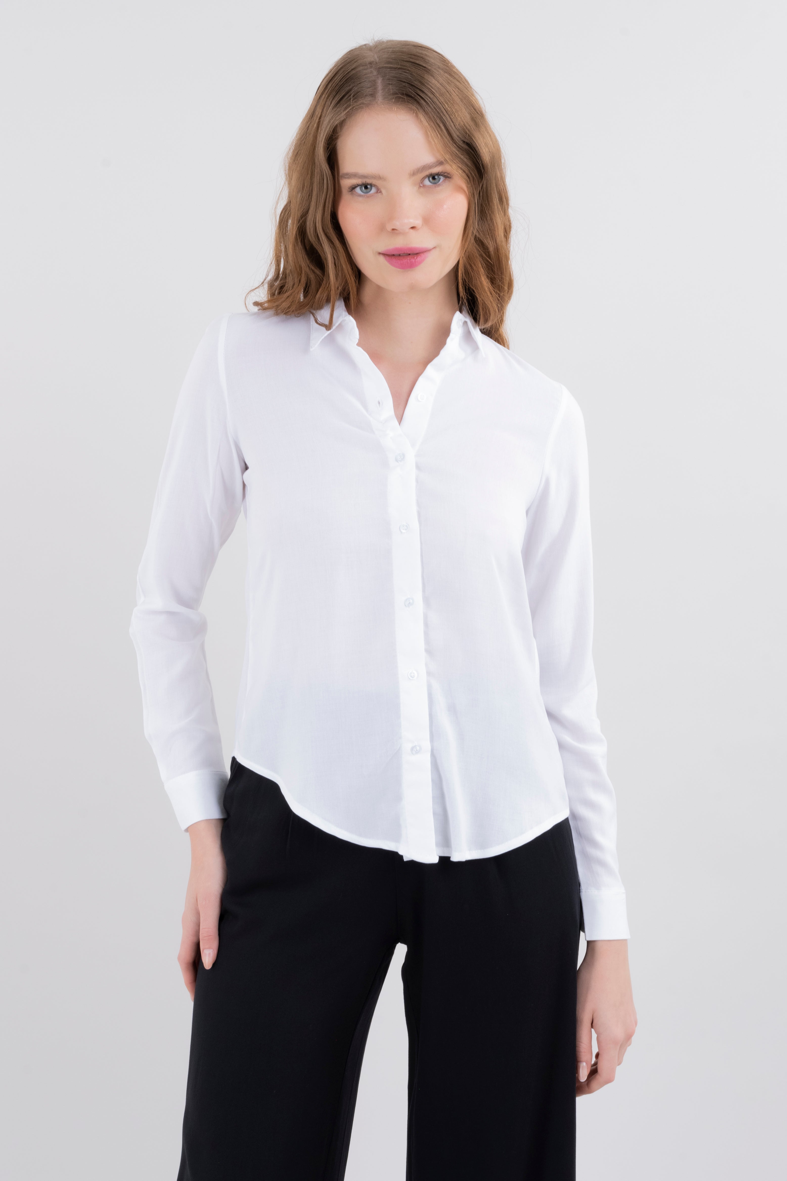 Solid Long Sleeved Blouse WHITE