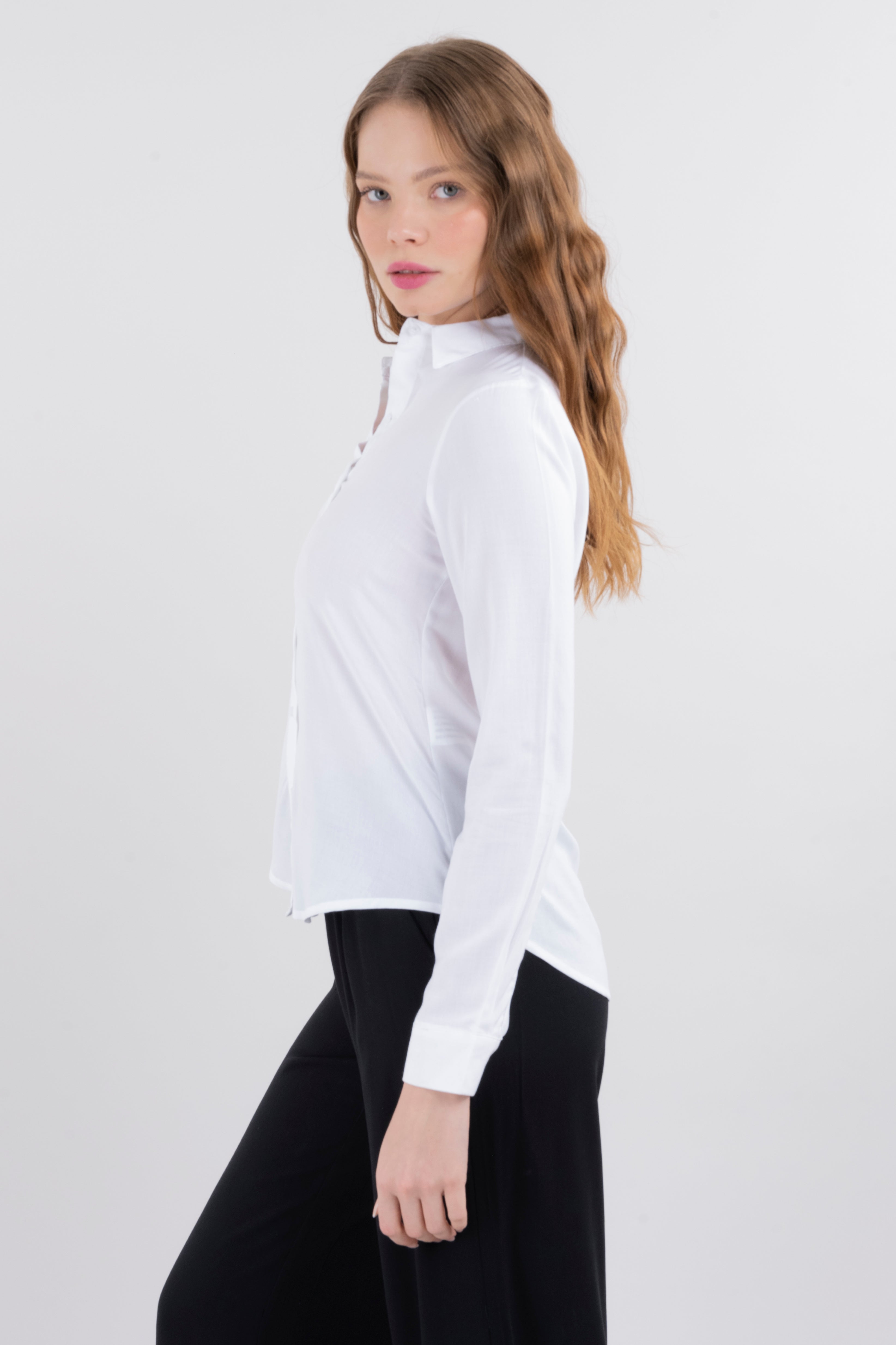 Solid Long Sleeved Blouse WHITE