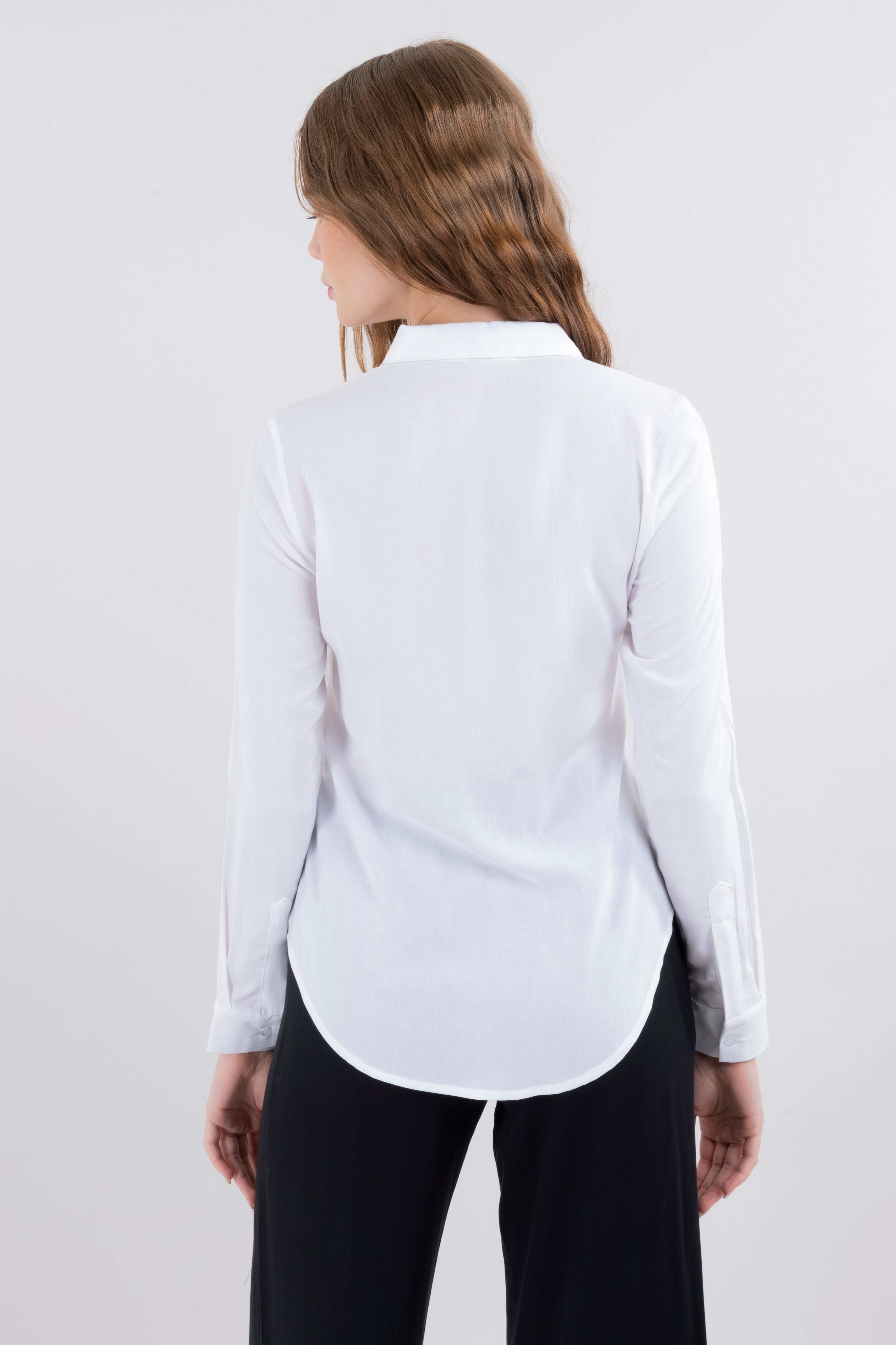 Solid Long Sleeved Blouse WHITE