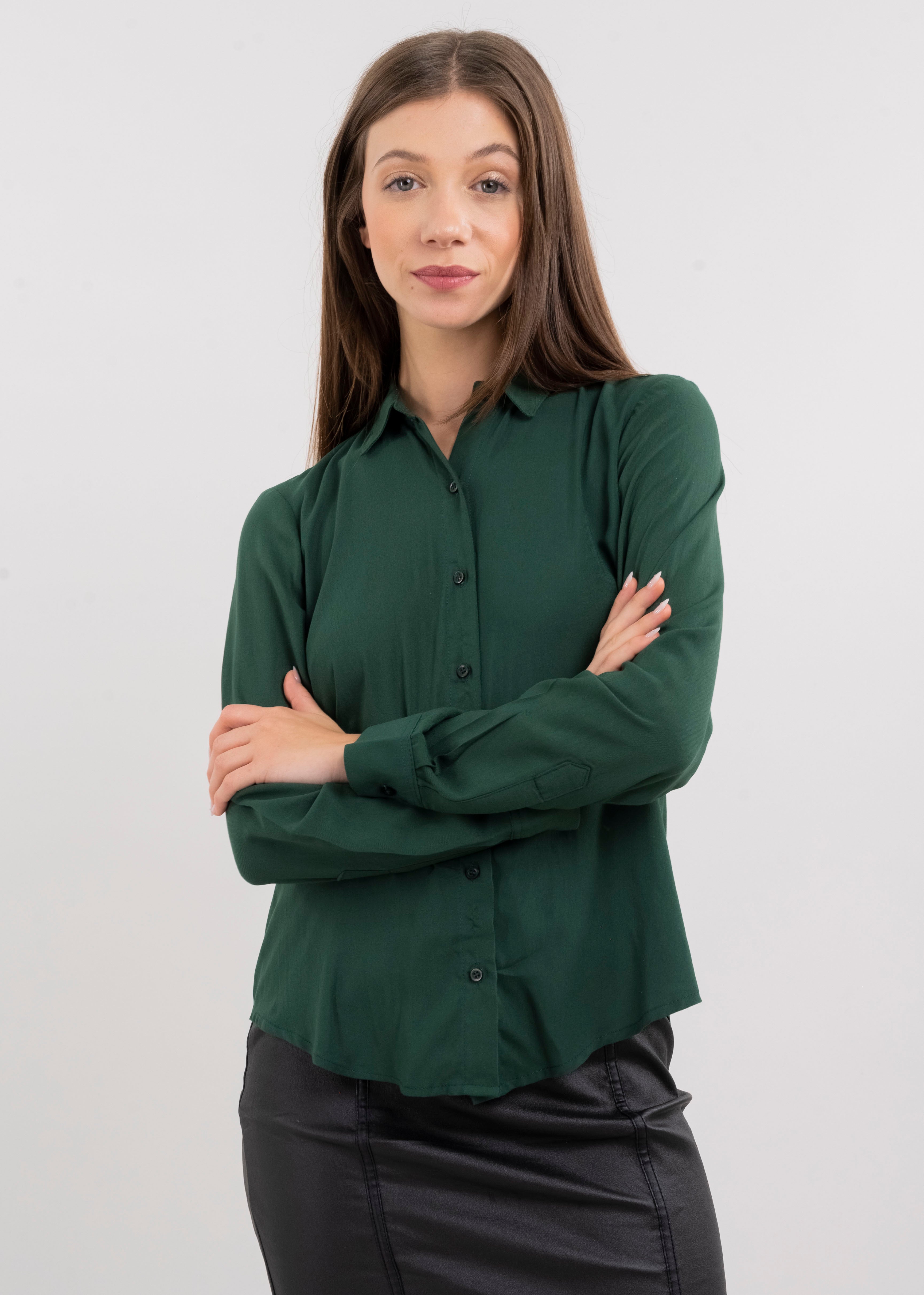 Solid Long Sleeved Blouse HUNTER GREEN