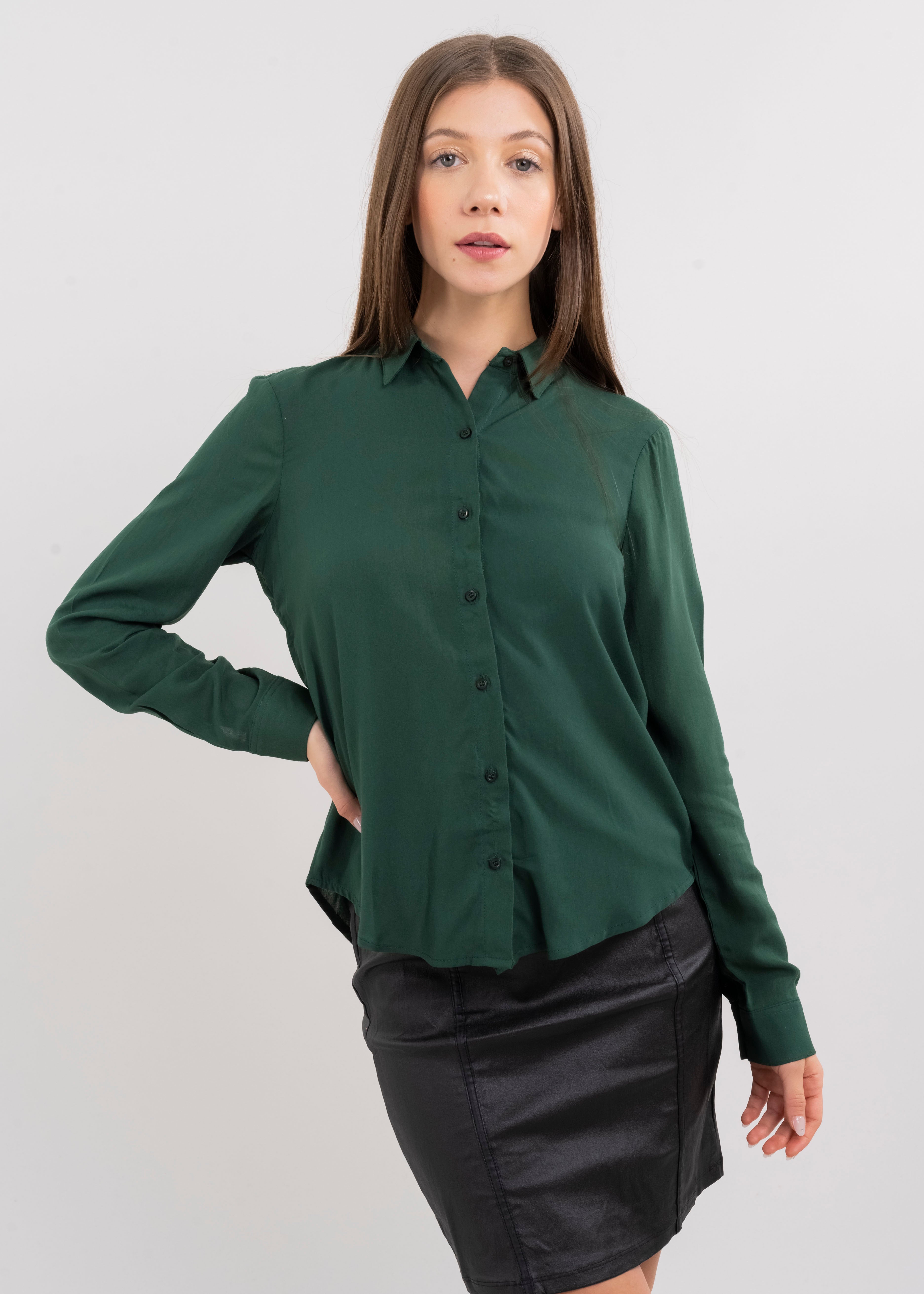 Solid Long Sleeved Blouse HUNTER GREEN