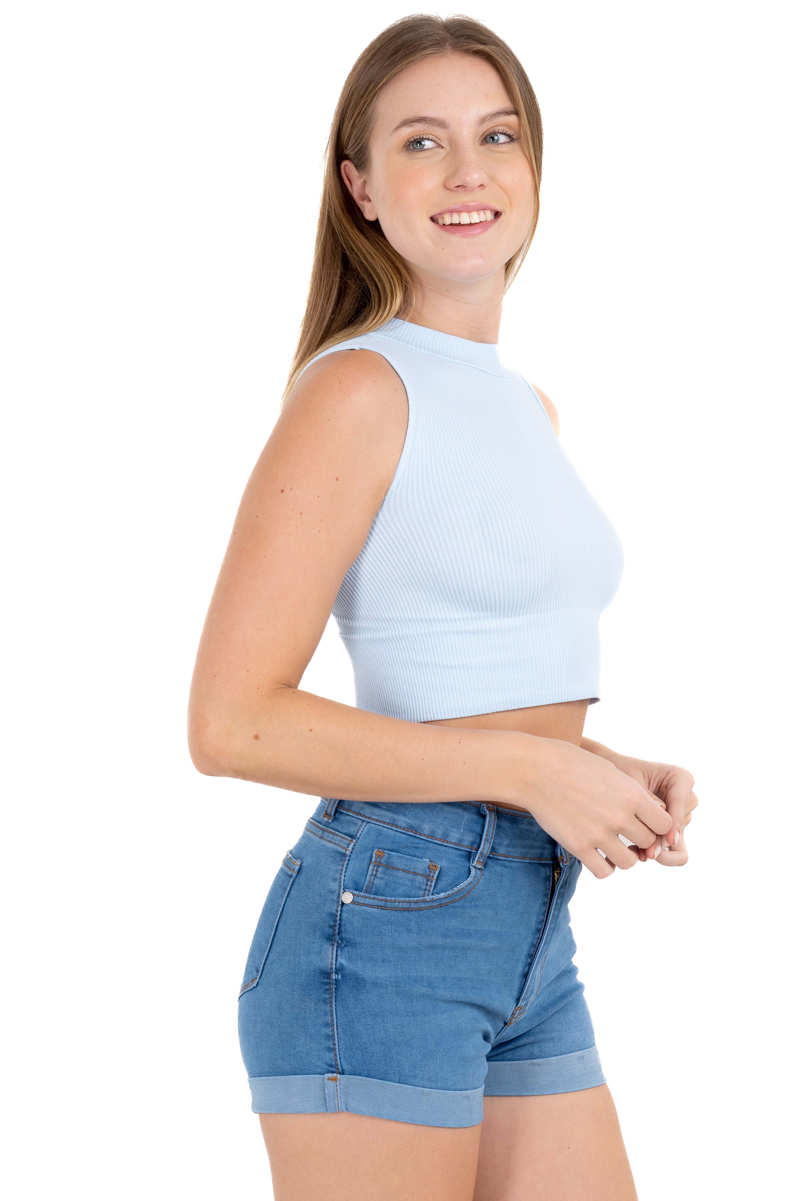 Ribbed Crop Top PASTEL BLUE