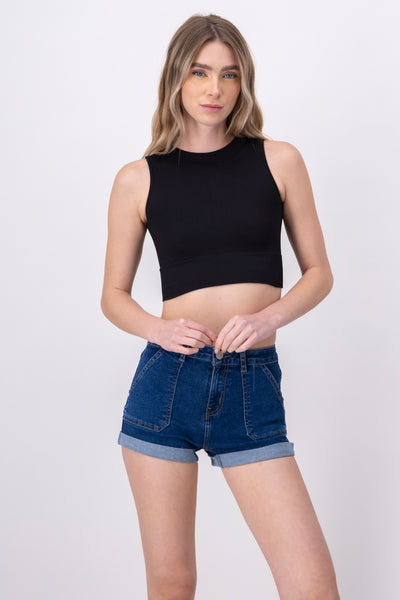 Ribbed Crop Top BLACK