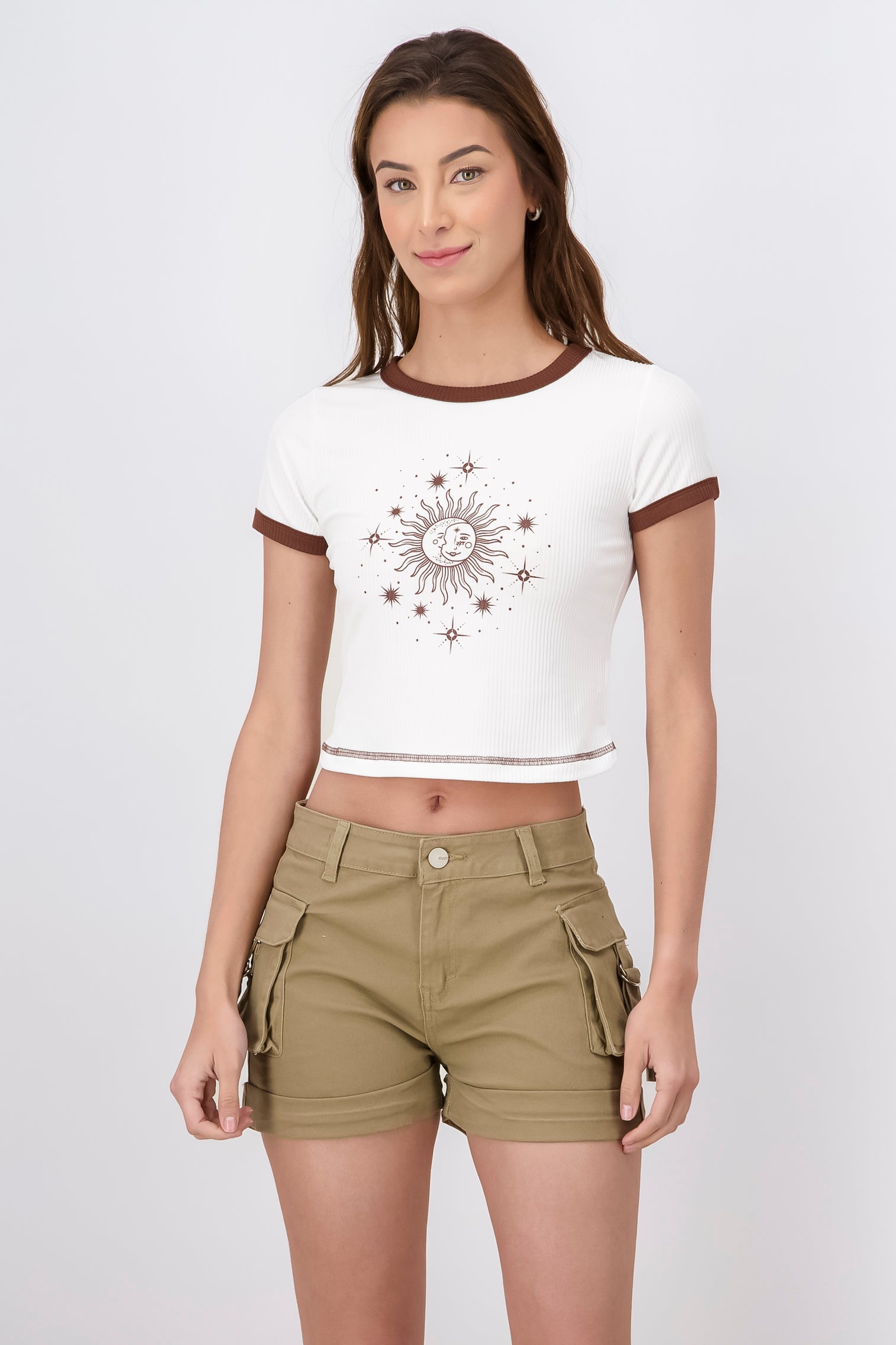 Sun and Moon Print Short Sleeved Top WHITE