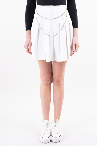 Pleated Mini Skirt with chains IVORY