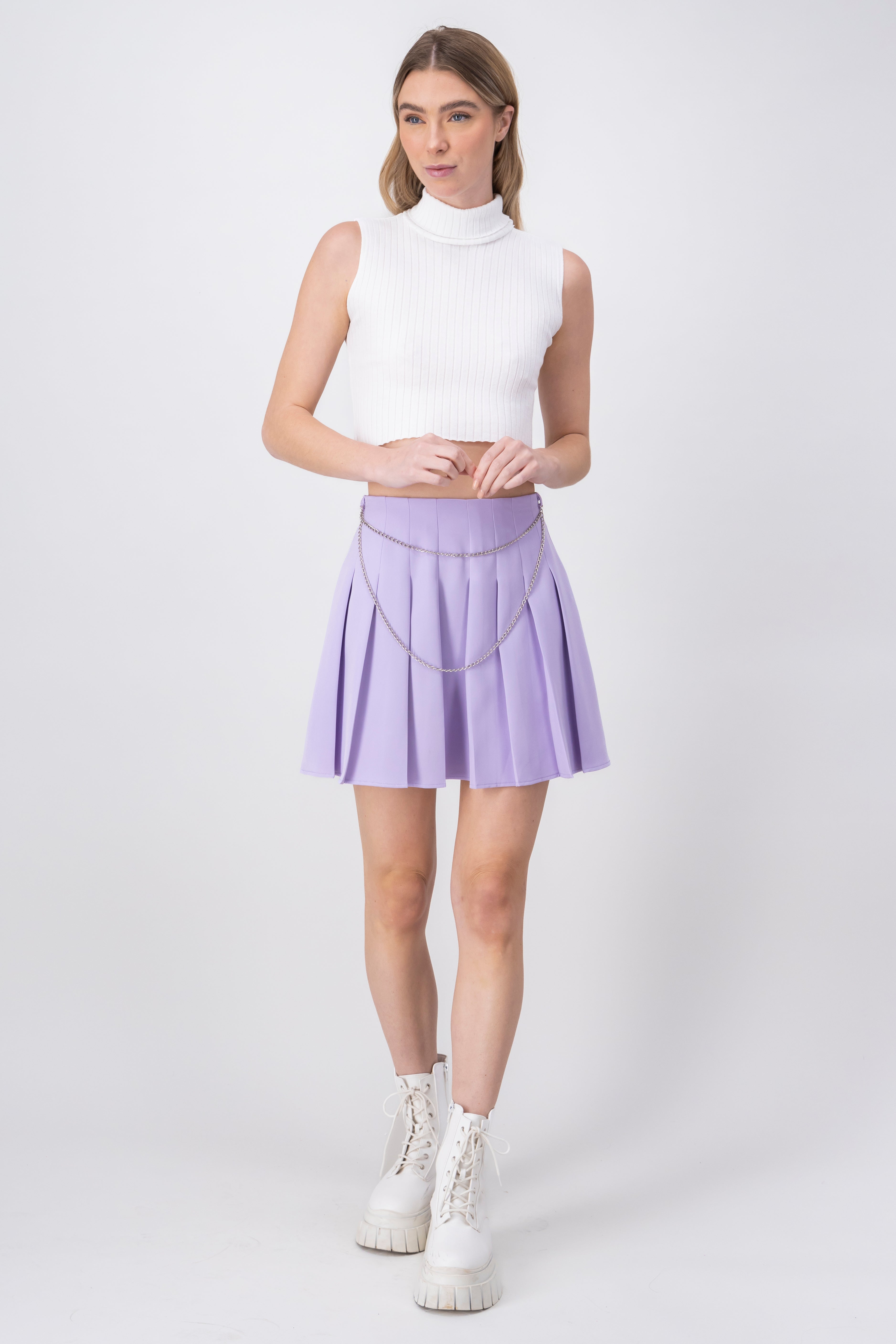 Pleated Mini Skirt with chains PASTEL PURPLE