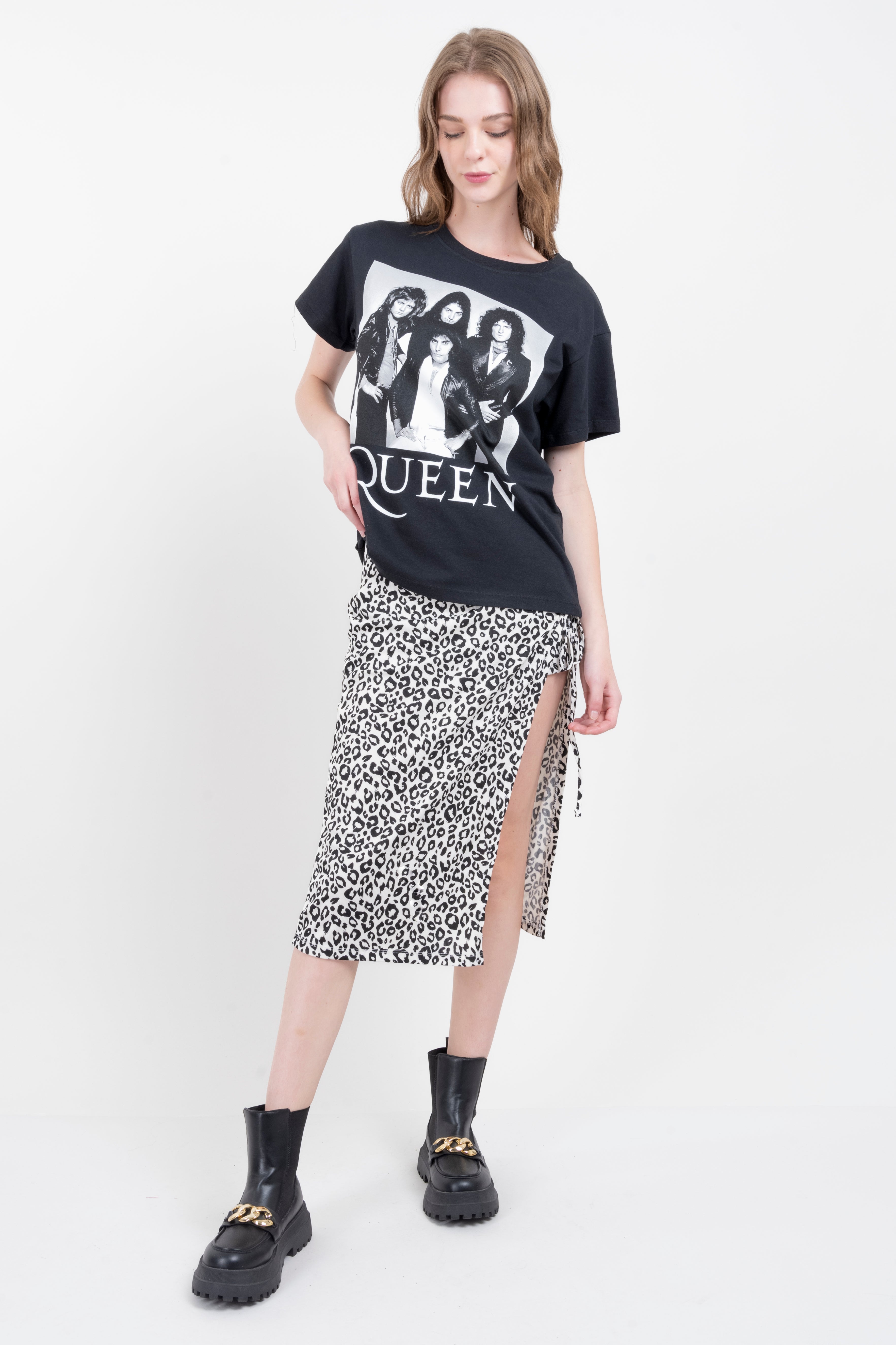 Animal Print Midi Skirt WHITE COMBO