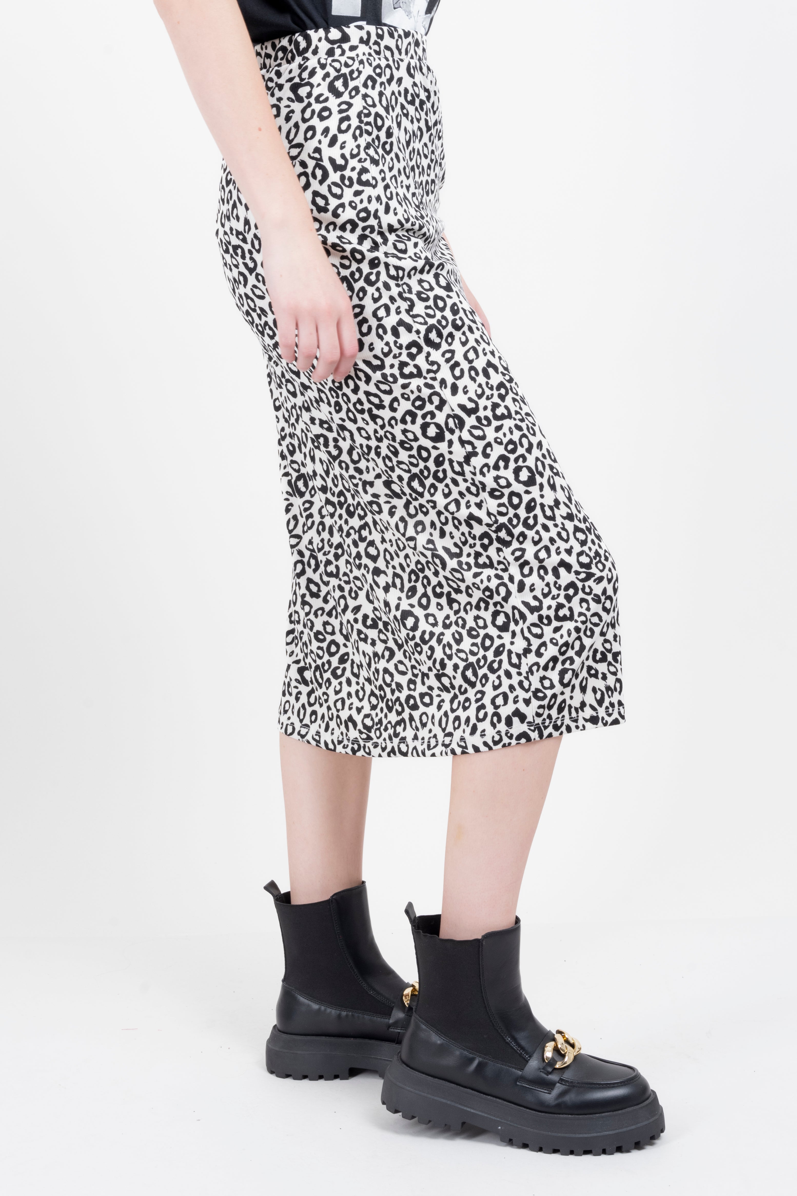 Animal Print Midi Skirt WHITE COMBO