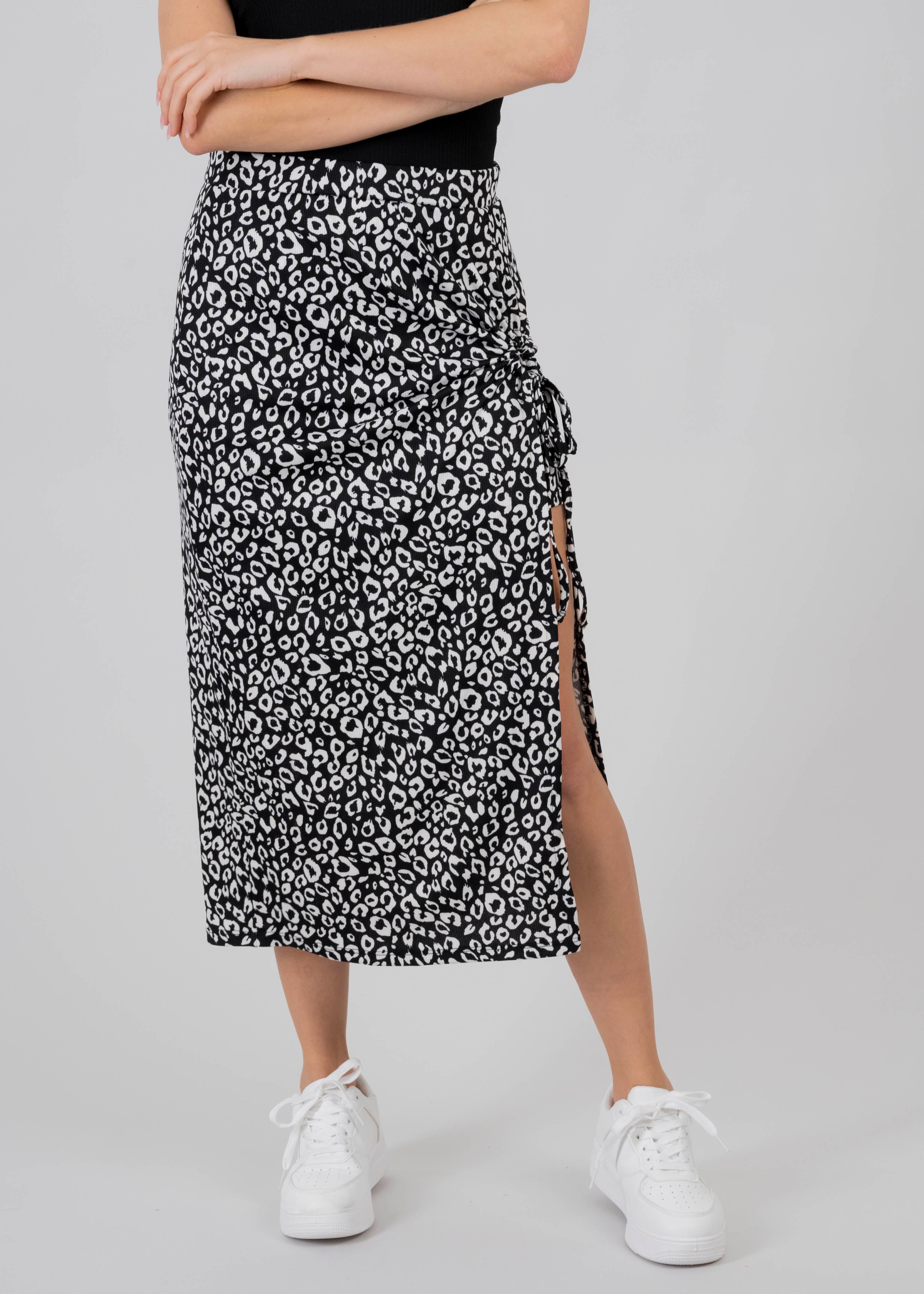 Animal Print Midi Skirt BLACK COMBO