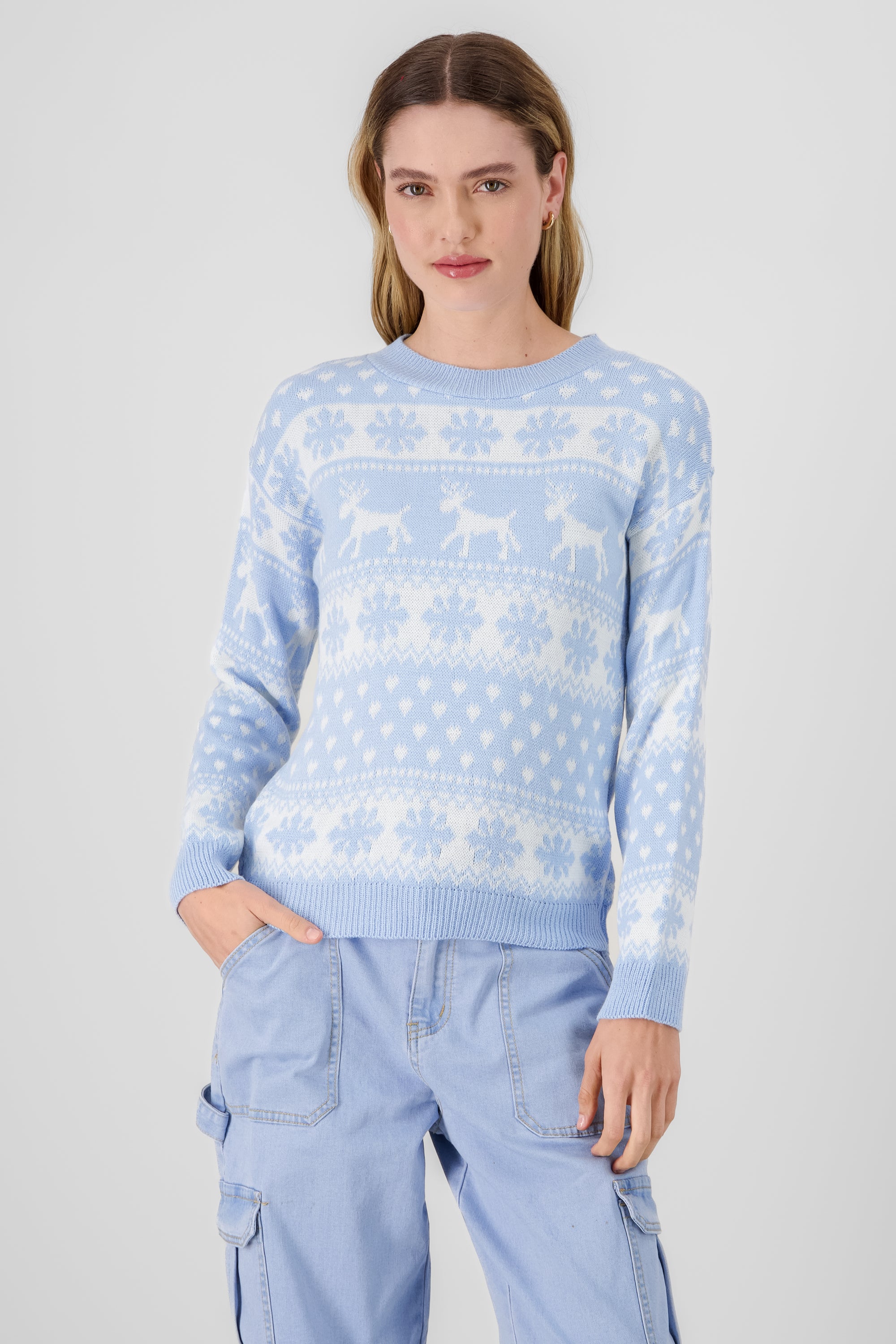 Reindeer Christmas Sweater SKY BLUE